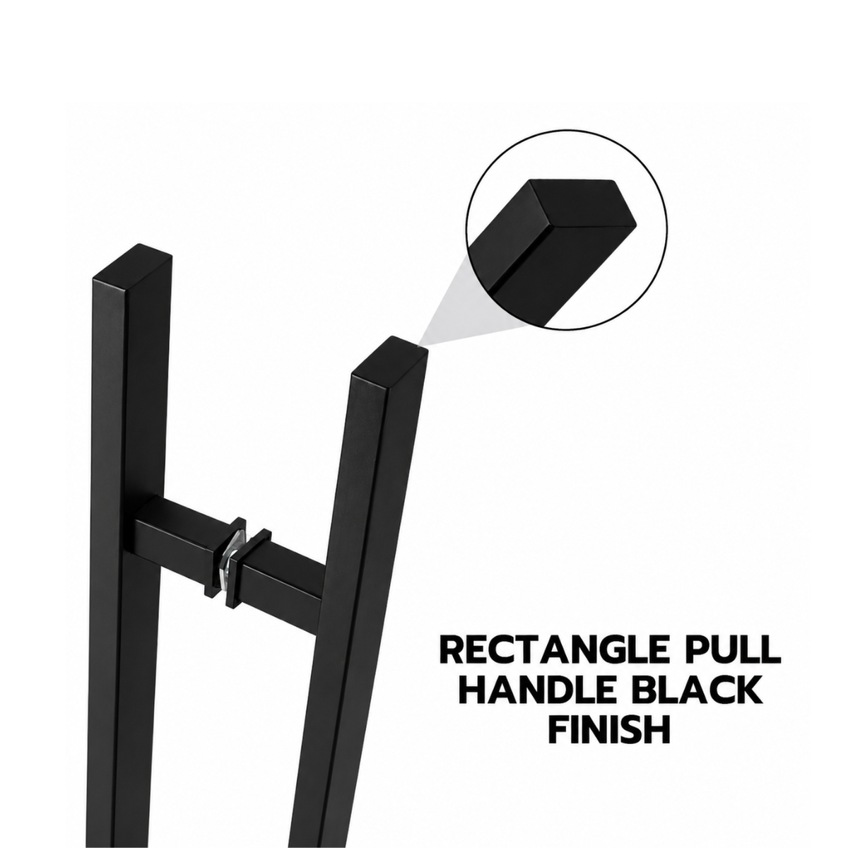 A close-up rectangle door pull handle black finish
