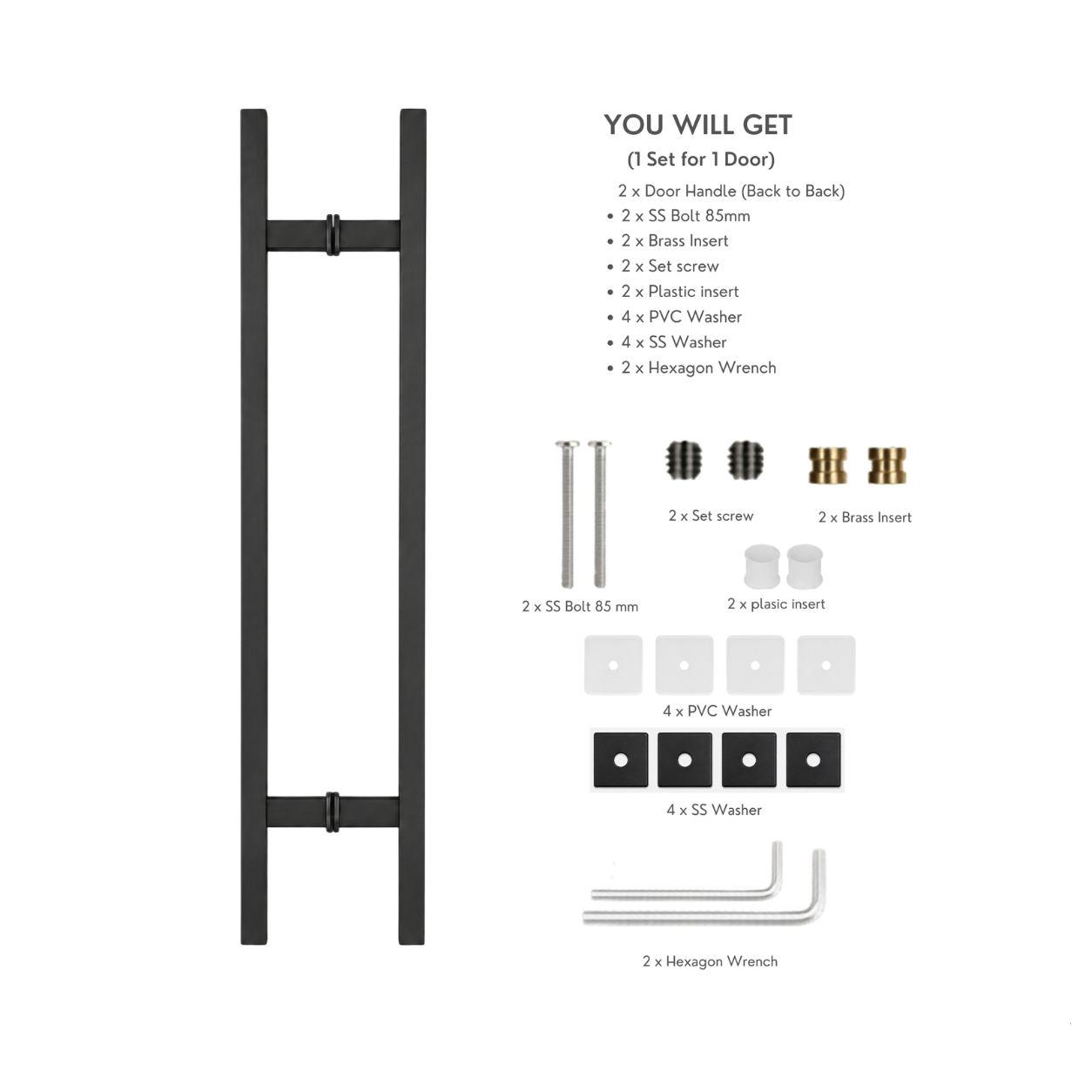 24" Back-to-Back Entry Door Pull Handle | Rectangle H Type Ladder Style | 304 Stainless Steel Front Door Push Pull Handle | for Residential & Commercial use - Black