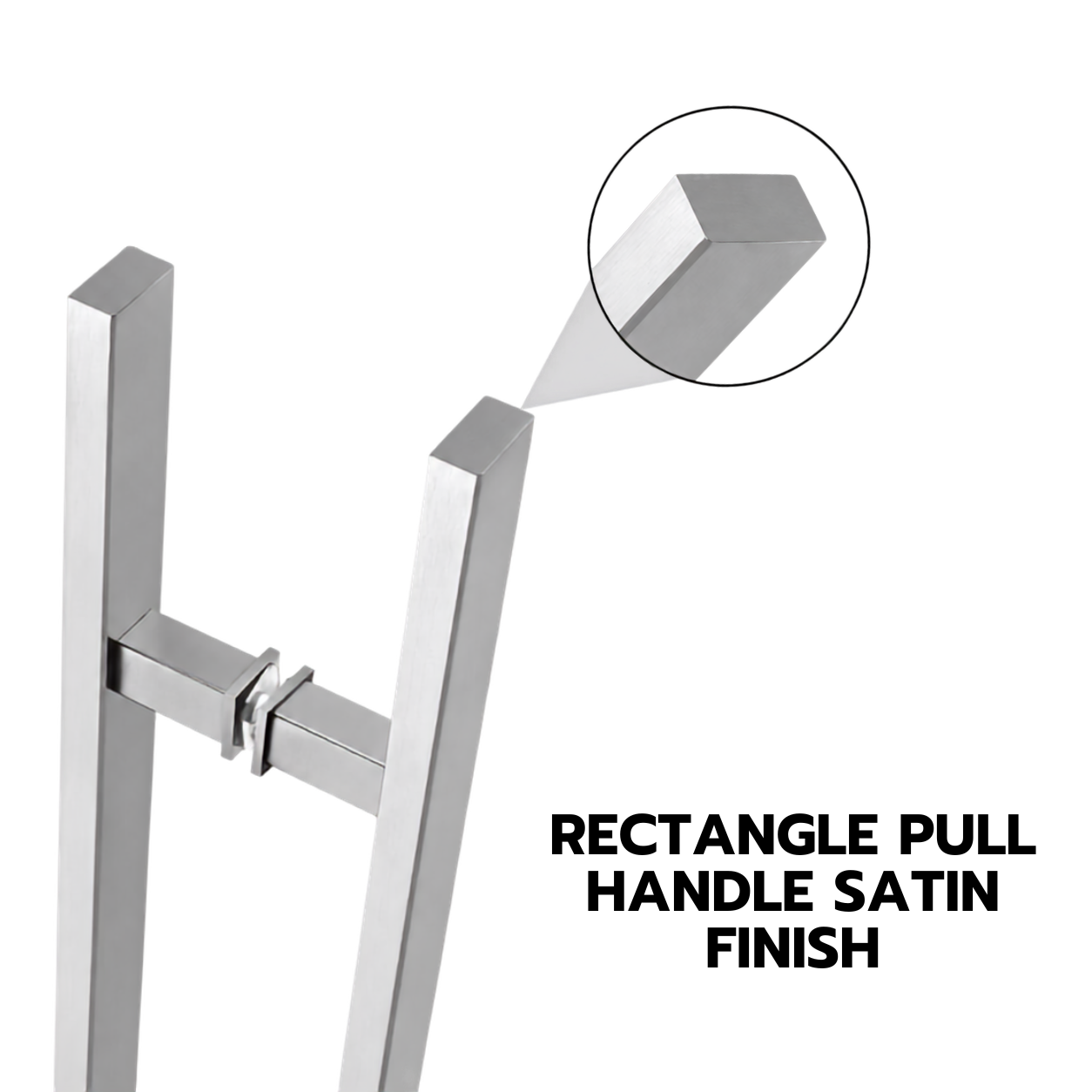 A close-up rectangle door pull handle satin finish
