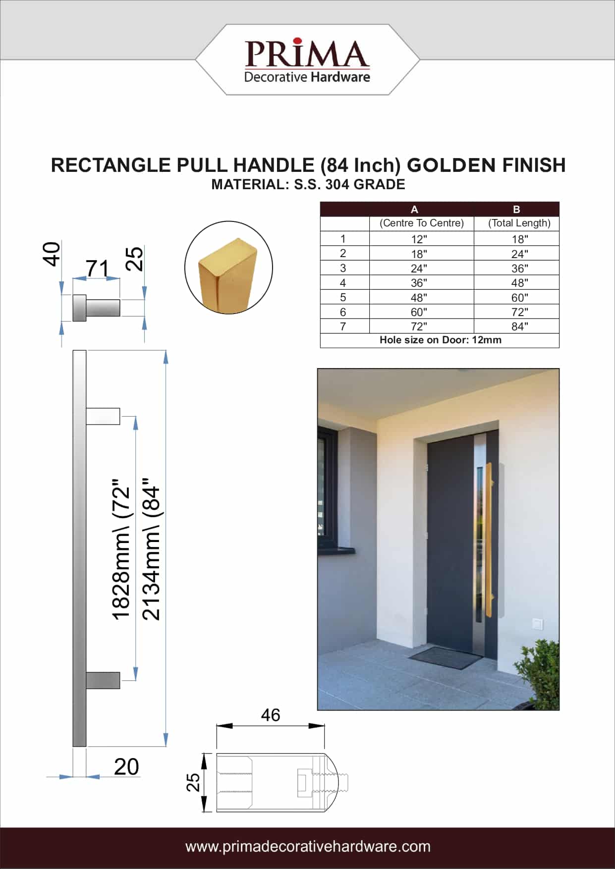Poignée de porte d'entrée dos à dos de 213 cm (84 po) – Modèle rectangulaire « H », style échelle moderne | Acier inoxydable 304 de qualité supérieure | Finition PVD or
