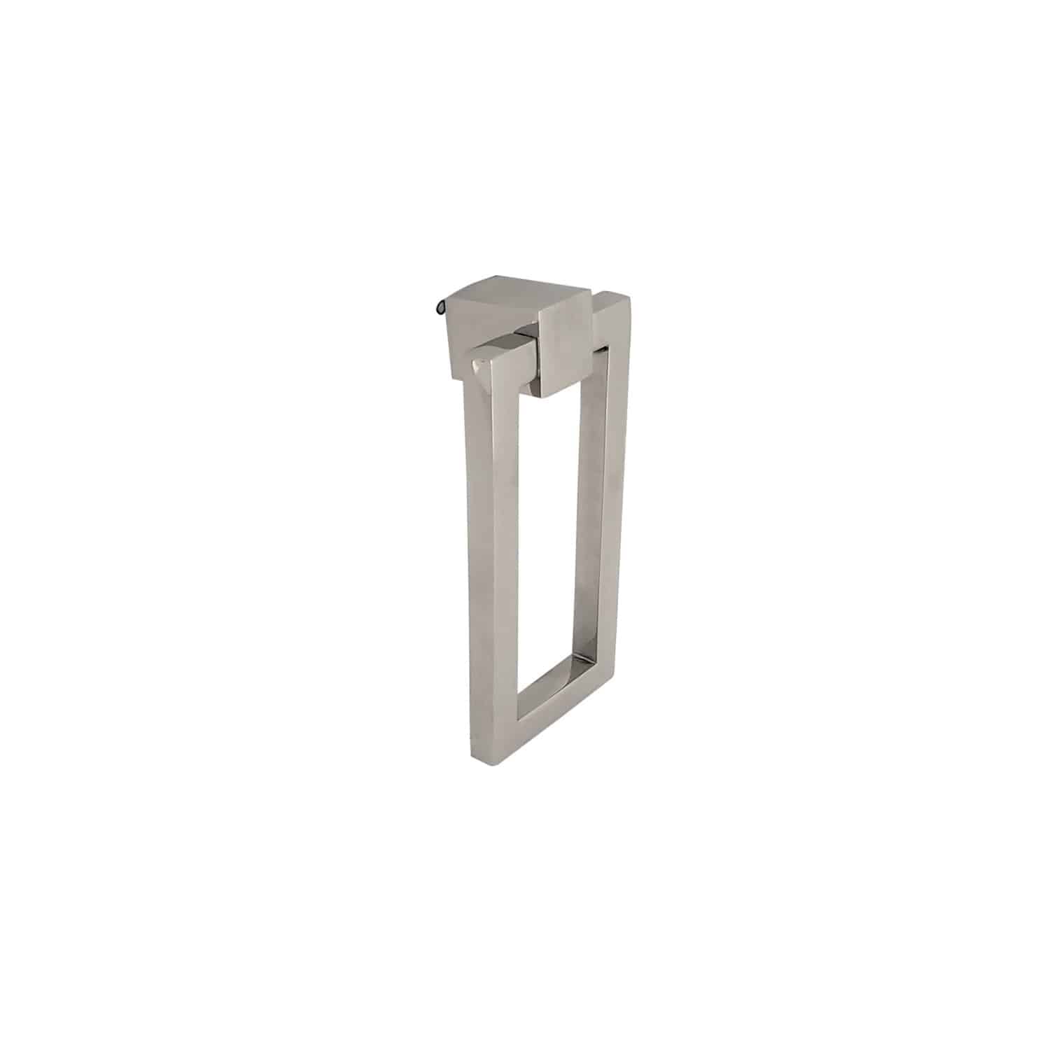 The Prima Decorative Hardware Ring Pull Rectangle 2"x4" features a modern, rectangular silver design with clean edges and a minimalist style, evoking sleek cabinet hardware, shown against a plain white background.