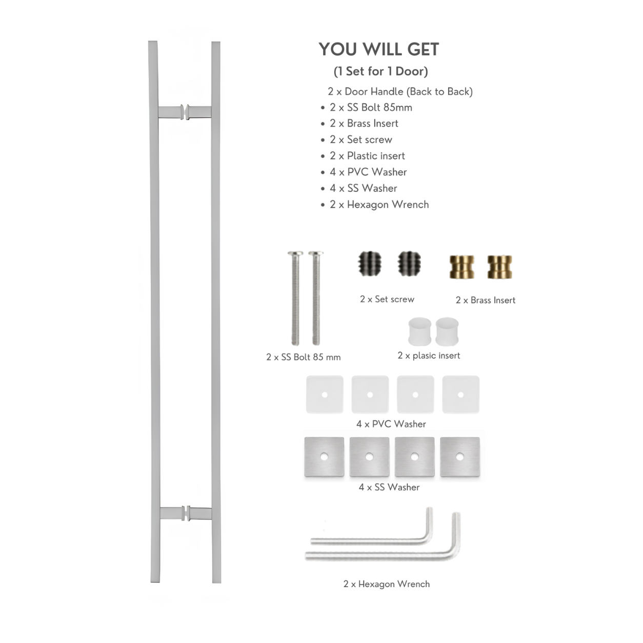 24" Back-to-Back Entry Door Pull Handle | Square H Type Ladder Style | 304 Stainless Steel Front Door Push Pull Handle | for Residential & Commercial use