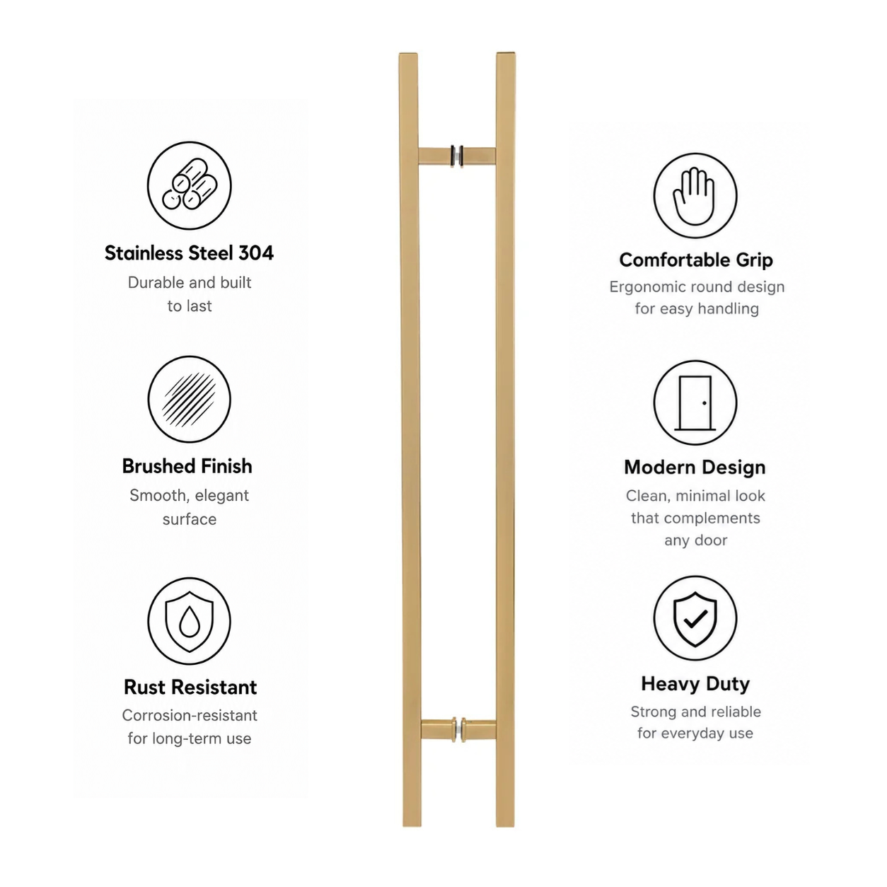 36" Back-to-Back Entry Door Pull Handle | Square H Type Ladder Style | 304 Stainless Steel Front Door Push Pull Handle | for Residential & Commercial use - PVD Gold