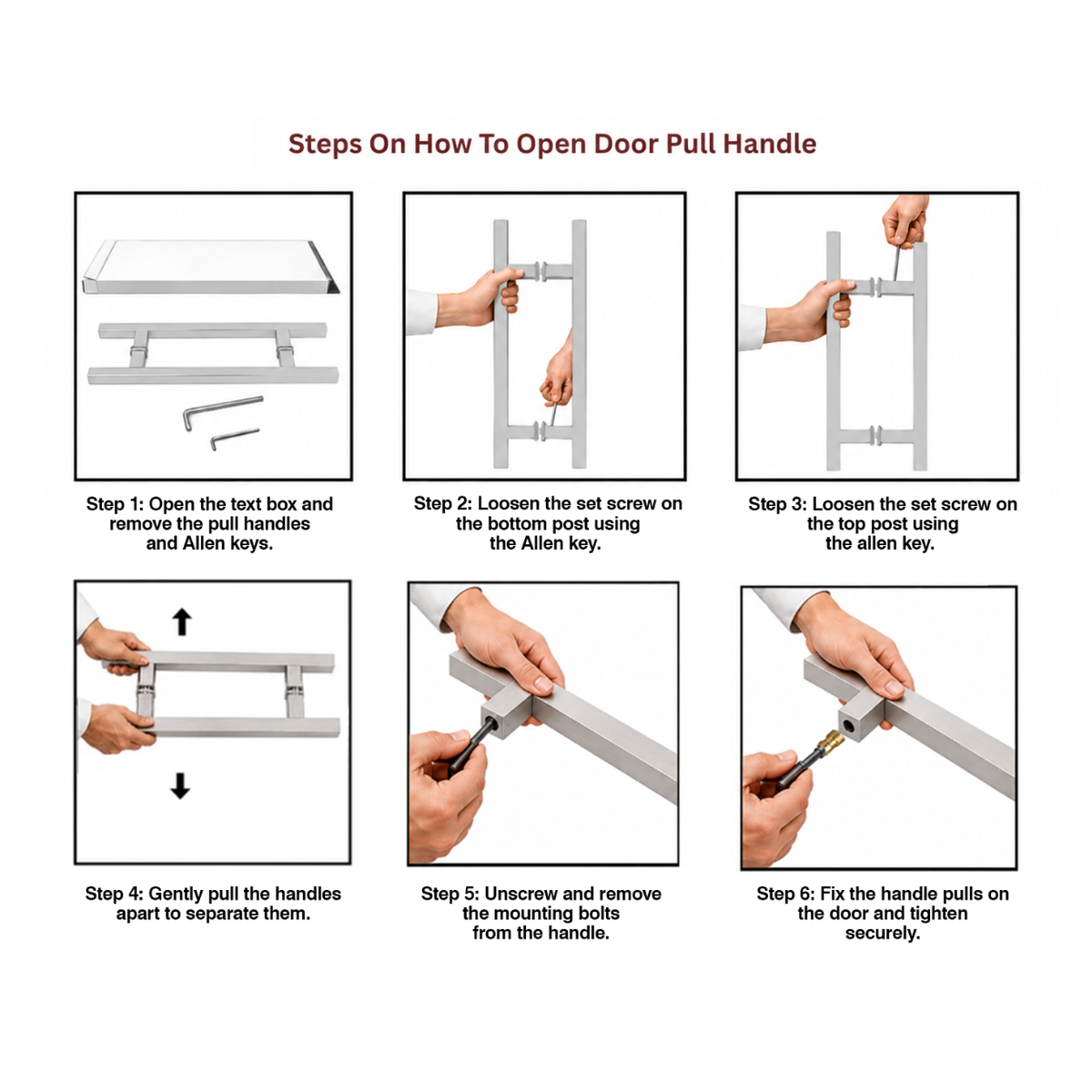 "Steps On How To Open Door Pull Handle" instruction guide

