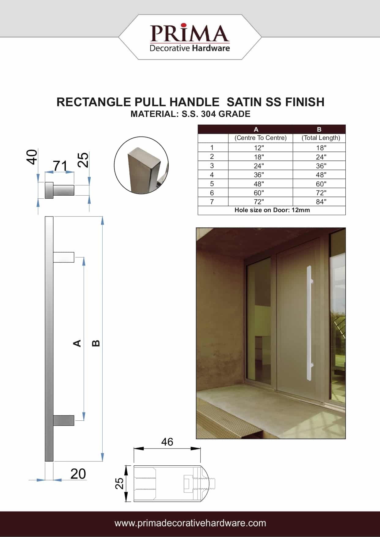 18" Back-to-Back Entry Door Pull / Push Handle - Rectangle ‘H’ Type, Ladder Style Modern Design | Premium 304 Stainless Steel | Satin Brushed Finish