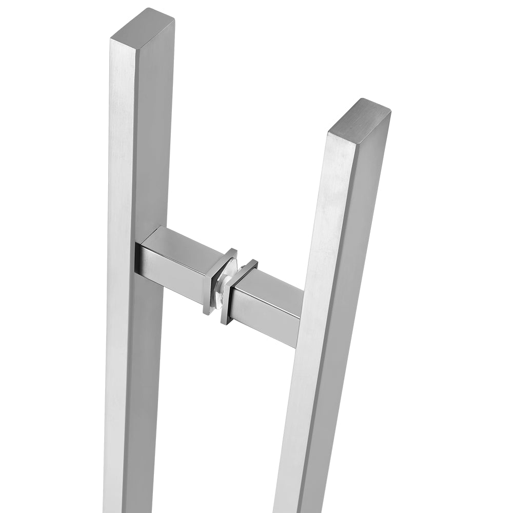 18" Back-to-Back Entry Door Pull / Push Handle - Rectangle ‘H’ Type, Ladder Style Modern Design | Premium 304 Stainless Steel | Satin Brushed Finish