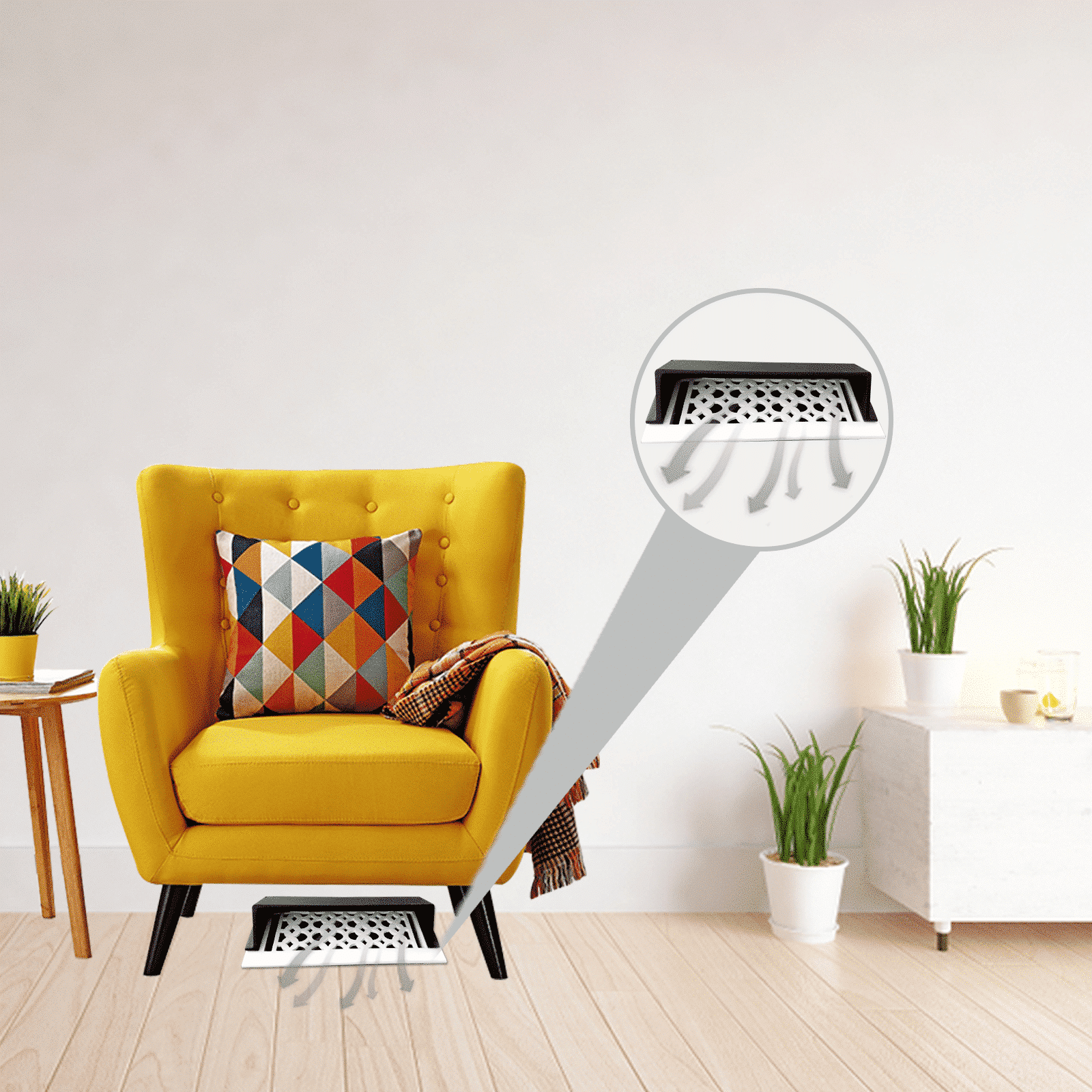 Metal Floor Vent Air Deflector 4"x10" - Heavy-Duty Cast Aluminum HVAC Diverter Cover - Fits multiple standard 2"x10", 3"x10", 4"x10", 6"x10" Vent openings – Modern  Design - Ideal for Use Under Furniture or Curtains, Black Finish.