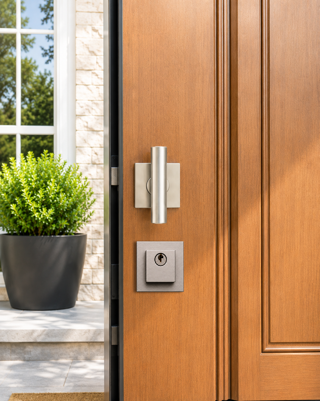 Round T-Bar Thumb Turn Door Handle Set | Plain Design on Square Rosette | 304 Stainless Steel