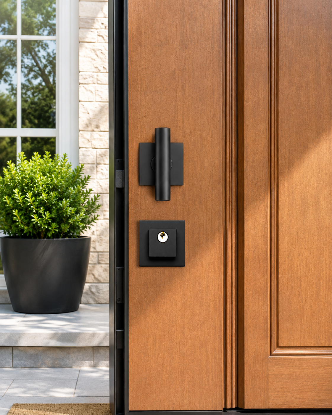 Round T-Bar Thumb Turn Door Handle Set | Plain Design on Square Rosette | 304 Stainless Steel