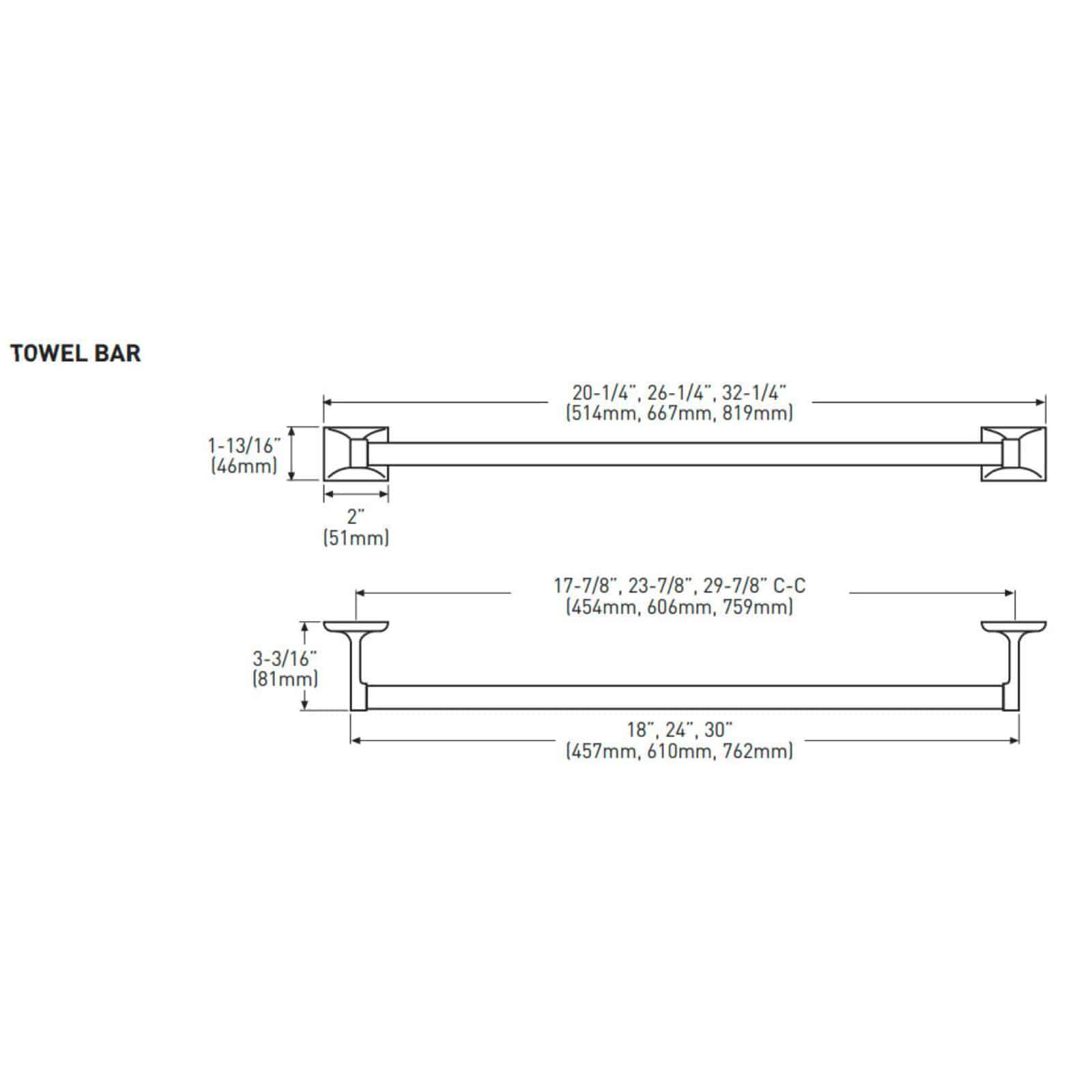taymor sunglow towel bar polished chrome drawing