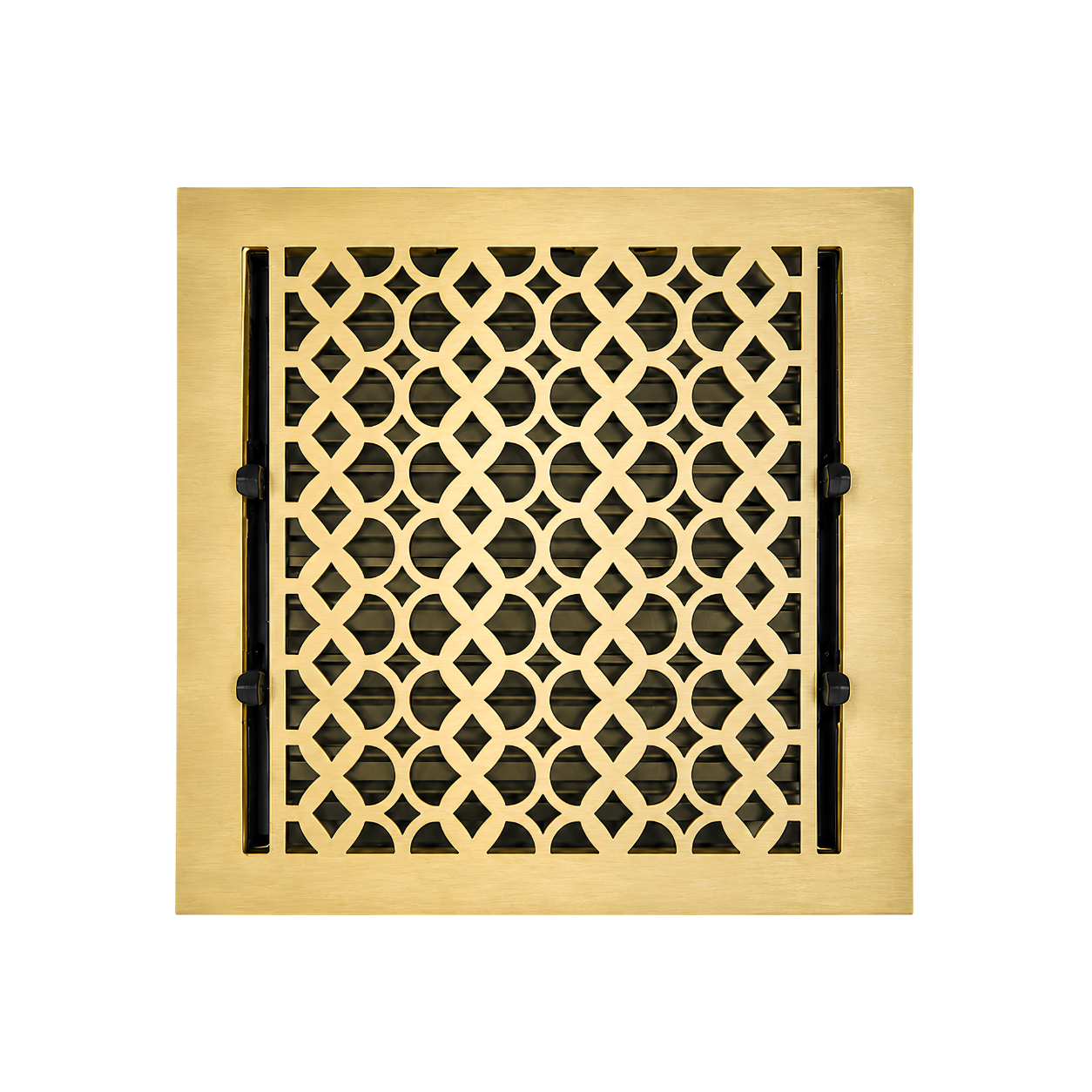 Brushed gold color of floor register in a white background