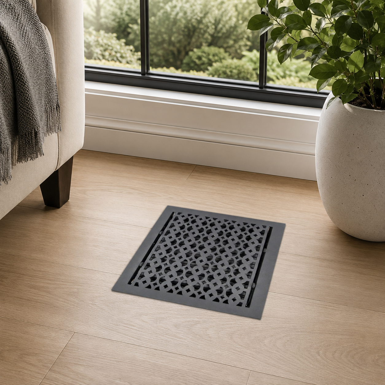 Cast Iron Floor Register 12" x 12” with Damper, Tudor Mushroom Design Vent Cover VR100