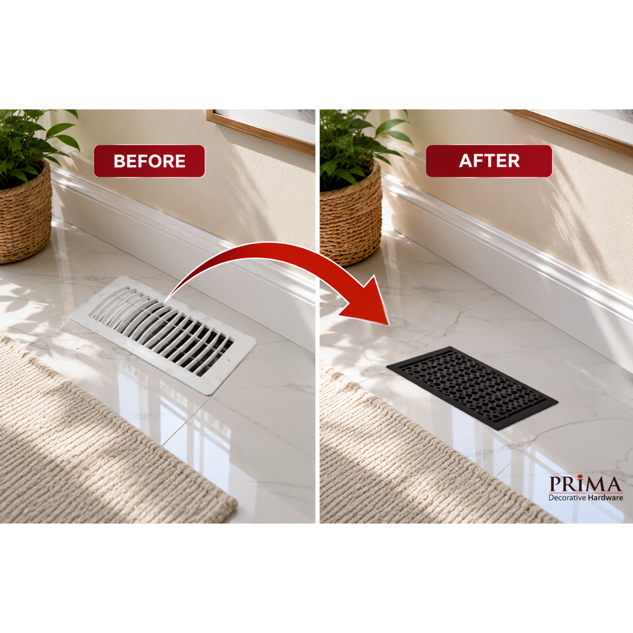 Before and after of floor register benefits in a home

