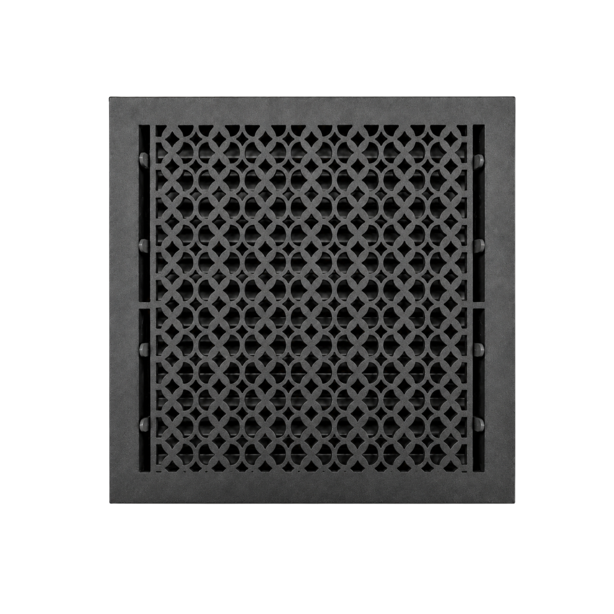 Black floor register with white background
