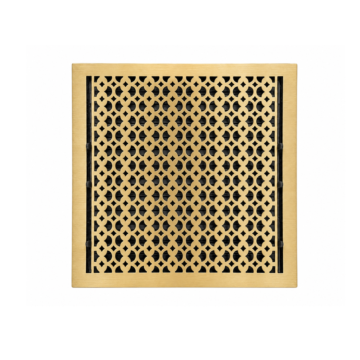 Brushed gold color of floor register in a white background
