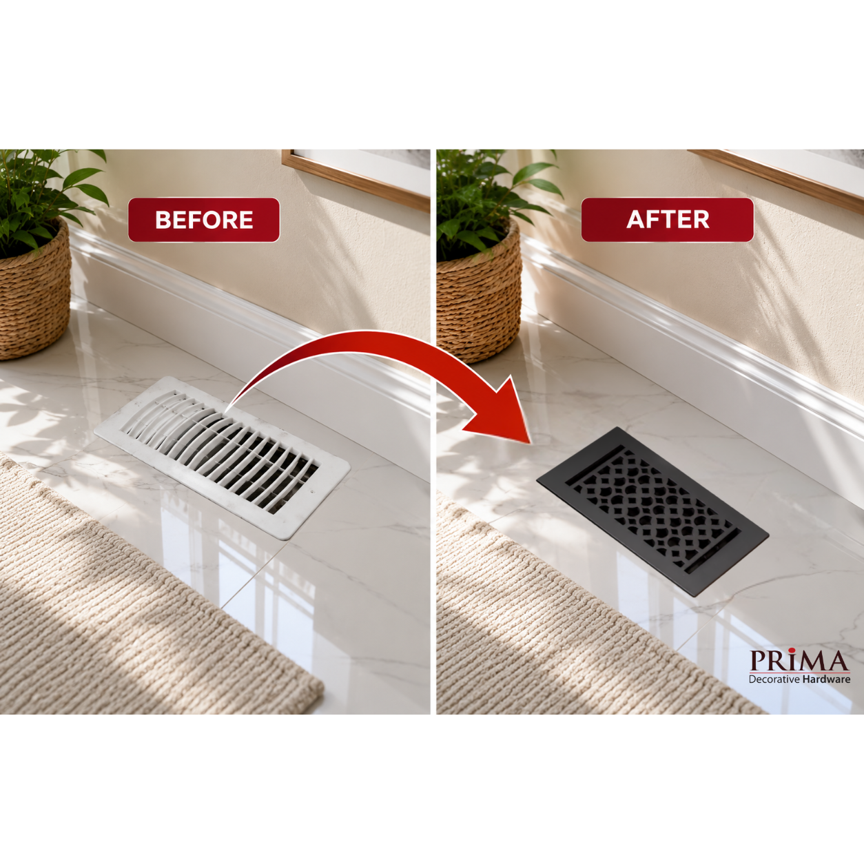 Before and after of floor register benefits in a home
