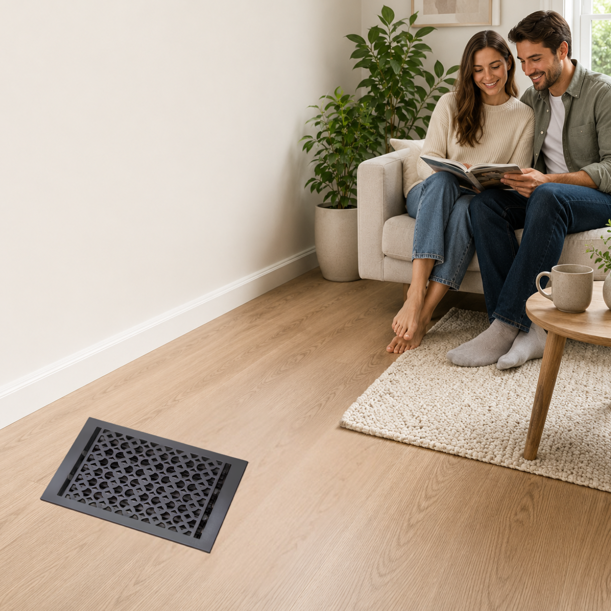 9" x 12" Floor Register Cast Aluminum with Damper, Tudor Mushroom Design Vent Cover VR100