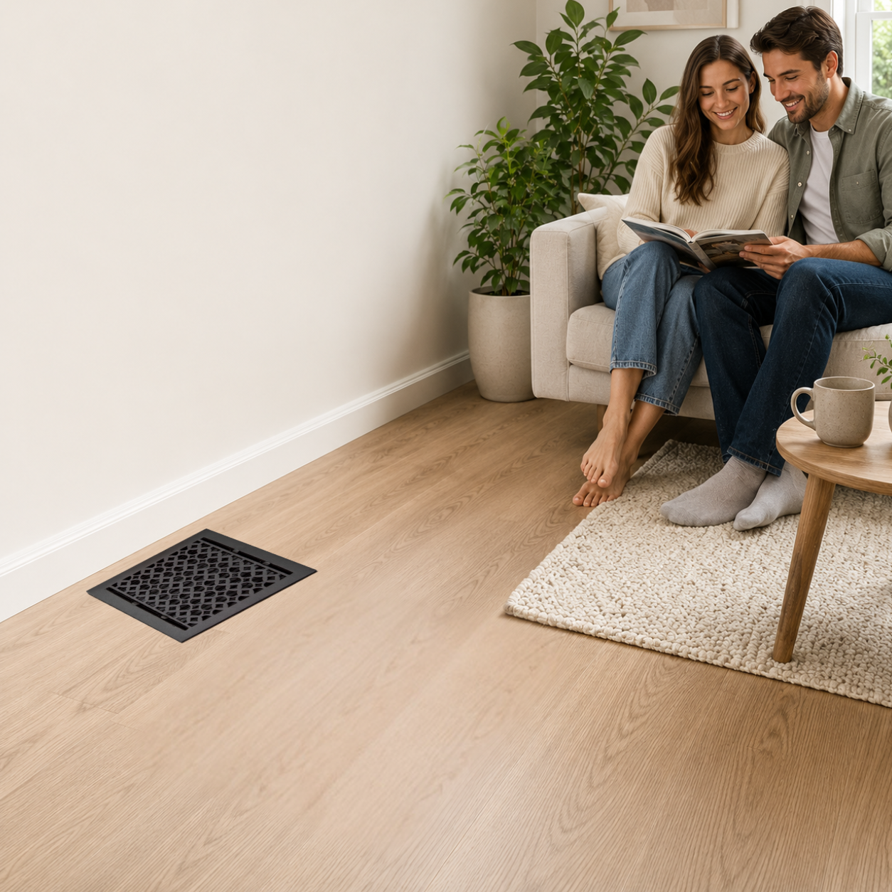 Floor register installed in a home that is parallel