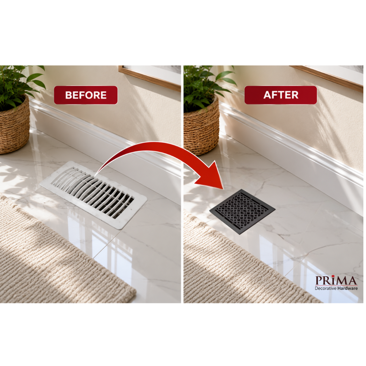 Before and after of floor register benefits in a home