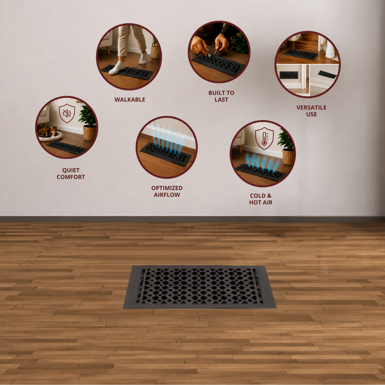 Cast Iron Floor Register 10" x 14” with Damper, Tudor Mushroom Design Vent Cover VR100