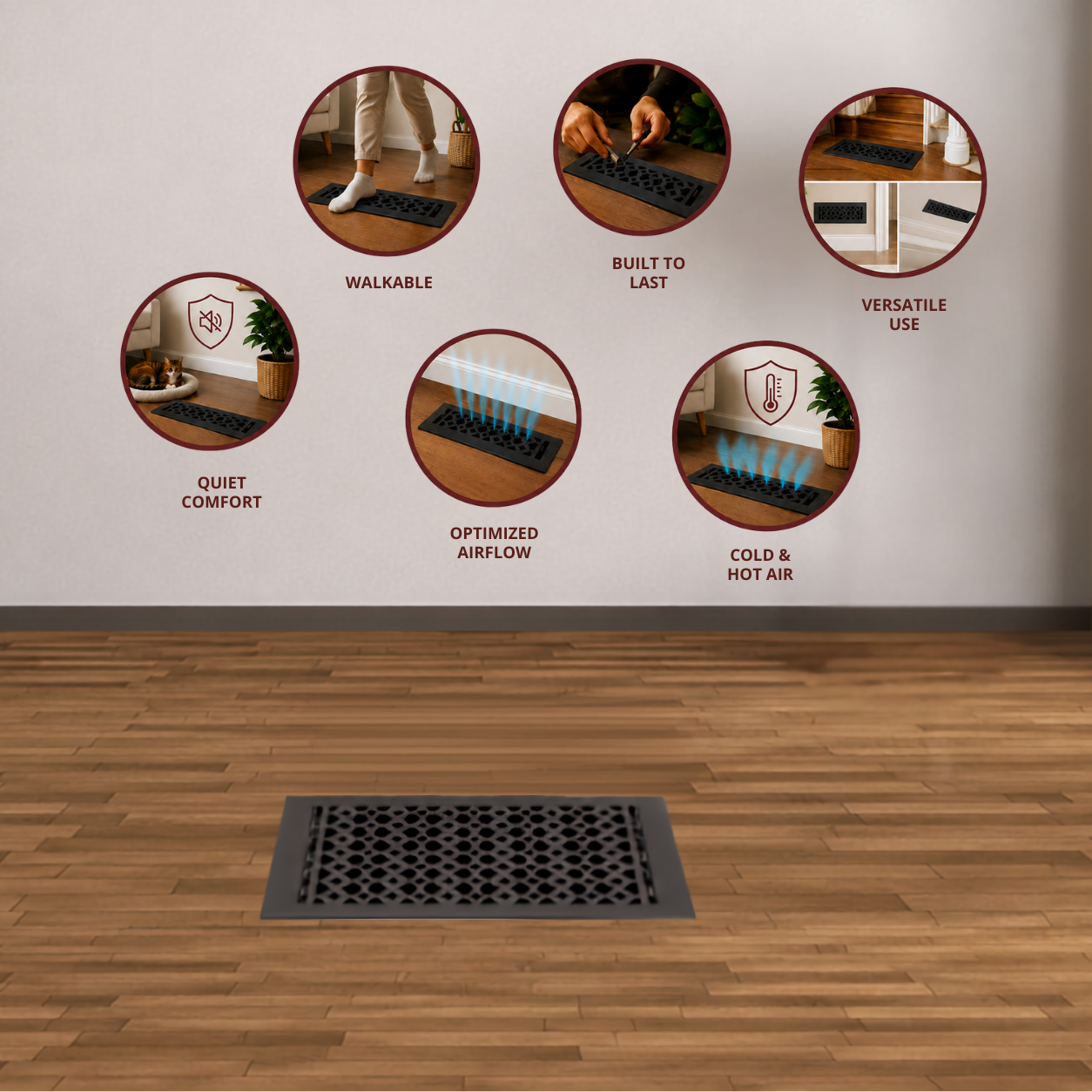 10" x 14" Floor Register Cast Aluminum with Damper, Tudor Mushroom Design Vent Cover VR100