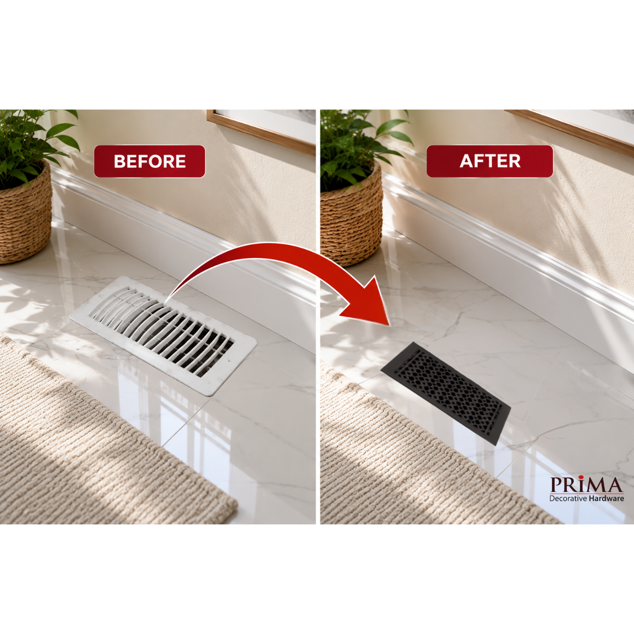 Before and after of floor register benefits in a home
