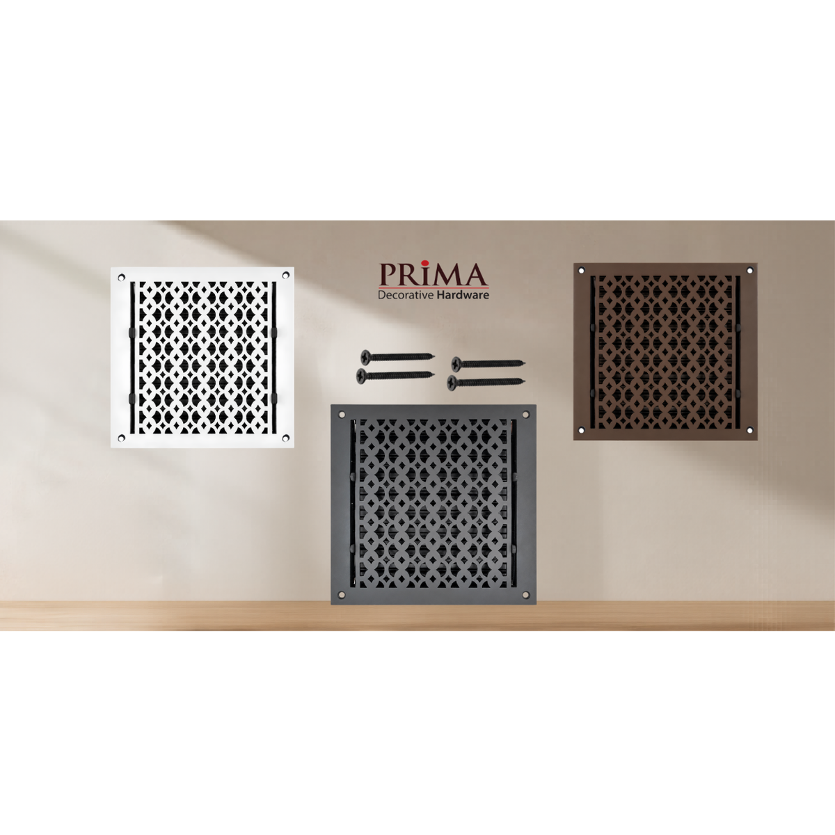 Combination of floor register with holes and screws
