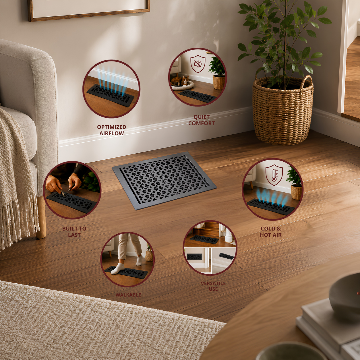 Different uses of floor register in a home
