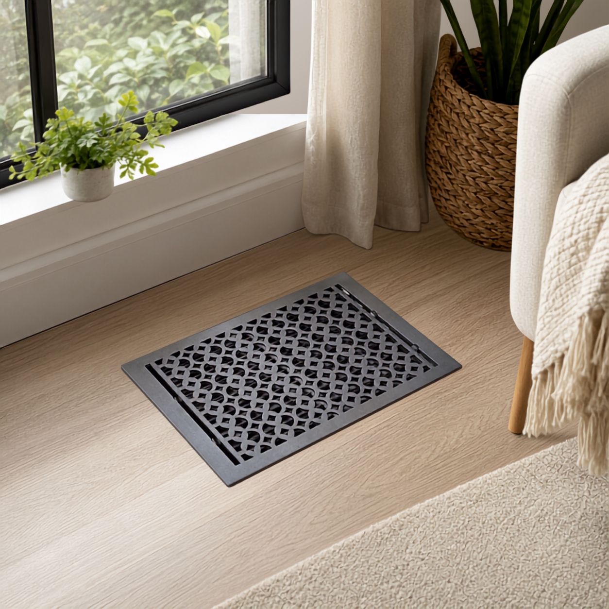 Cast Iron Floor Register 12" x 14” with Damper, Tudor Mushroom Design Vent Cover VR100