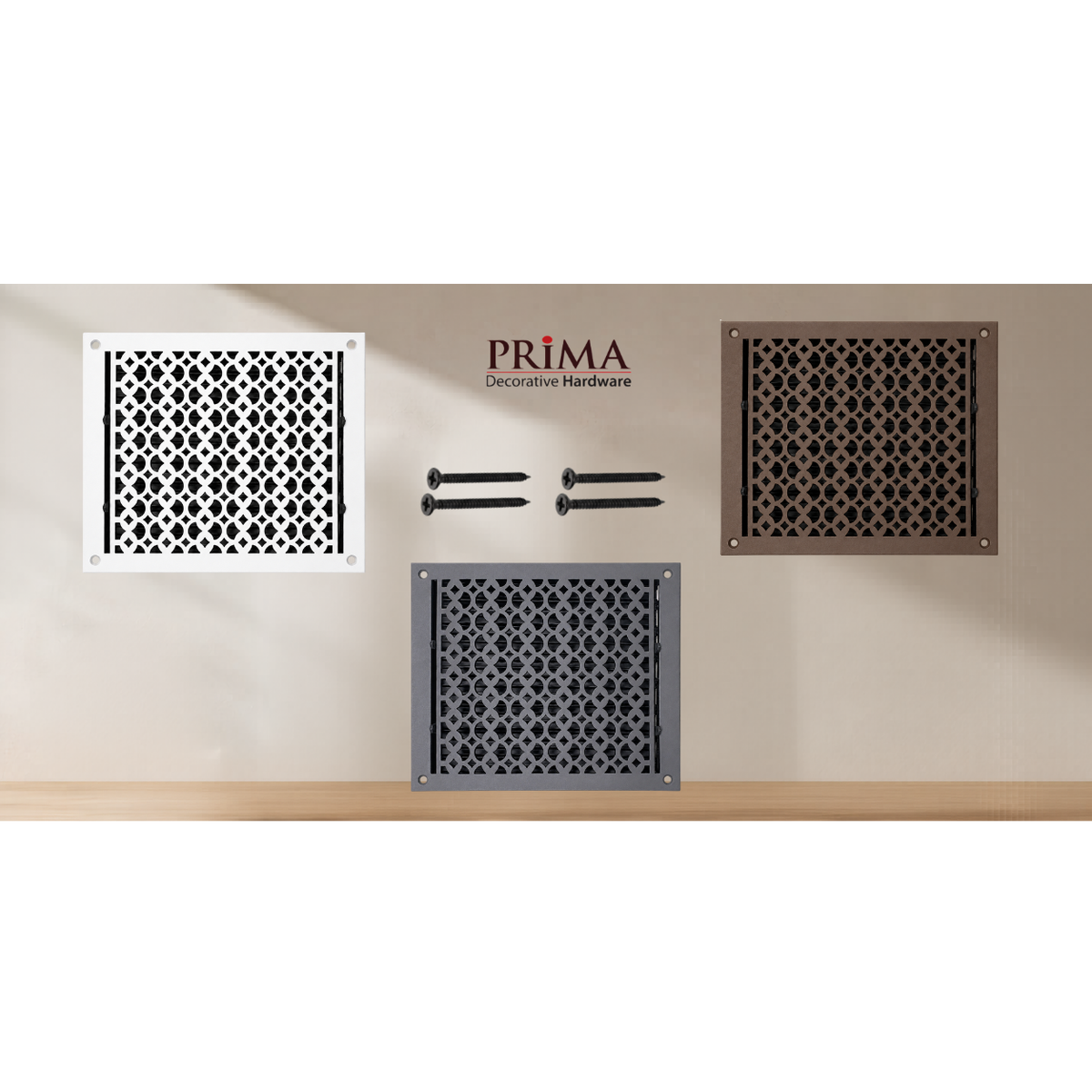 Combination of floor register with holes and screws
