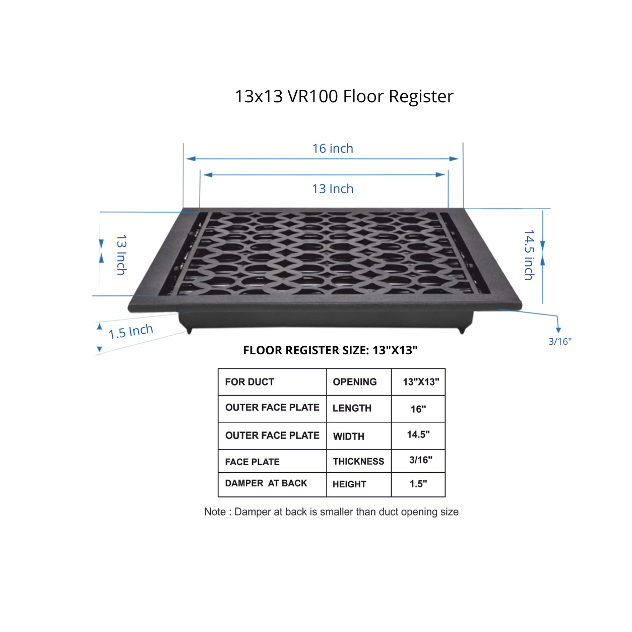 Size Guide Dimension of floor register
