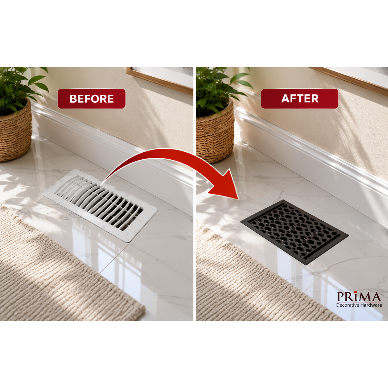 Before and after of floor register benefits in a home
