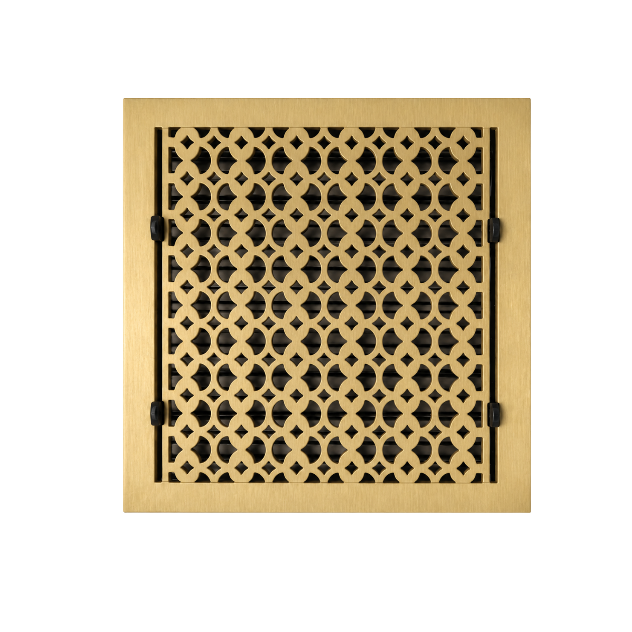 Brushed gold color of floor register in a white background
