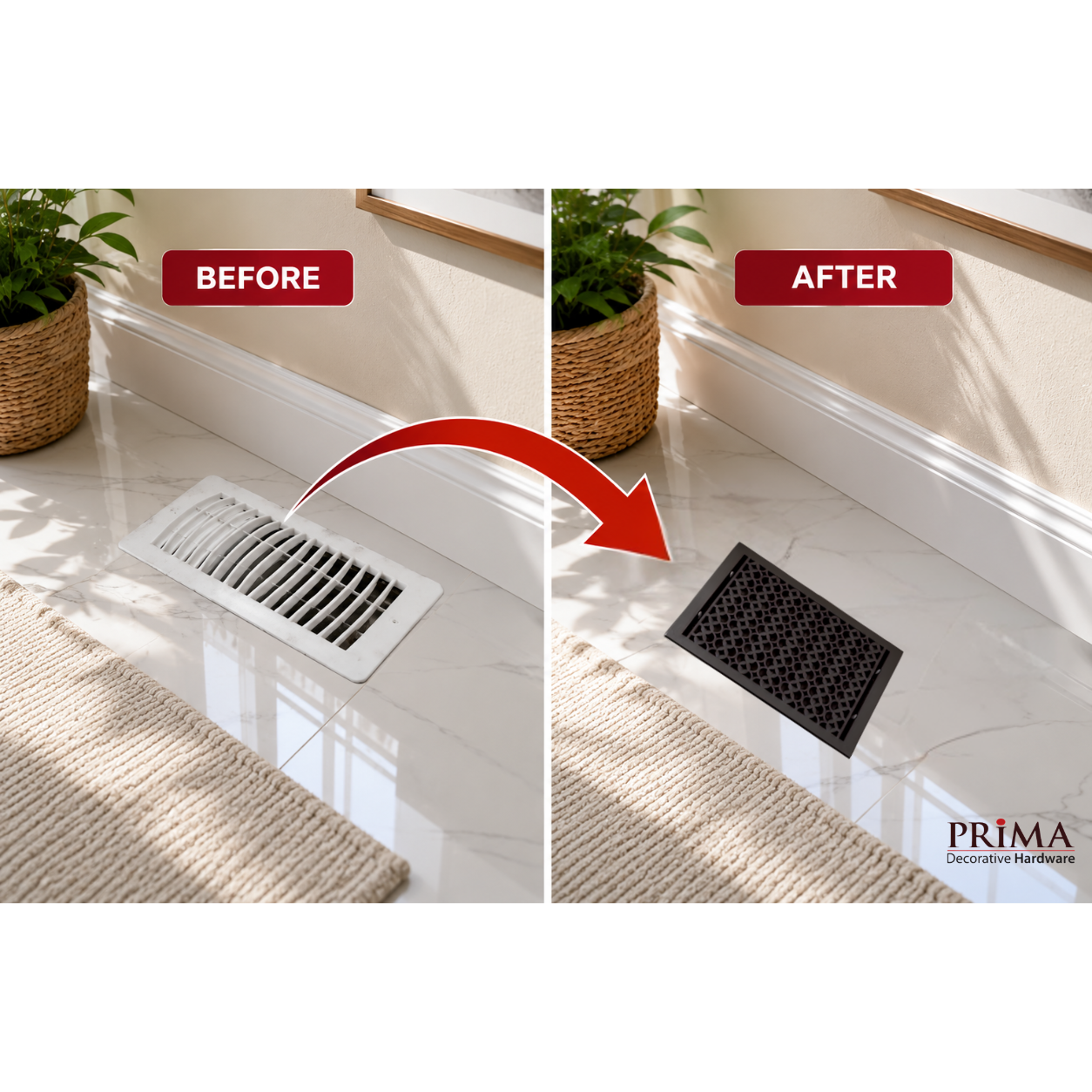 Before and after of floor register benefits in a home
