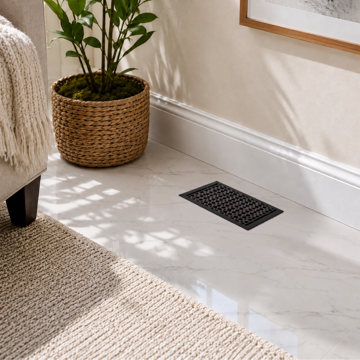 Floor register installed in a home that is parallel
