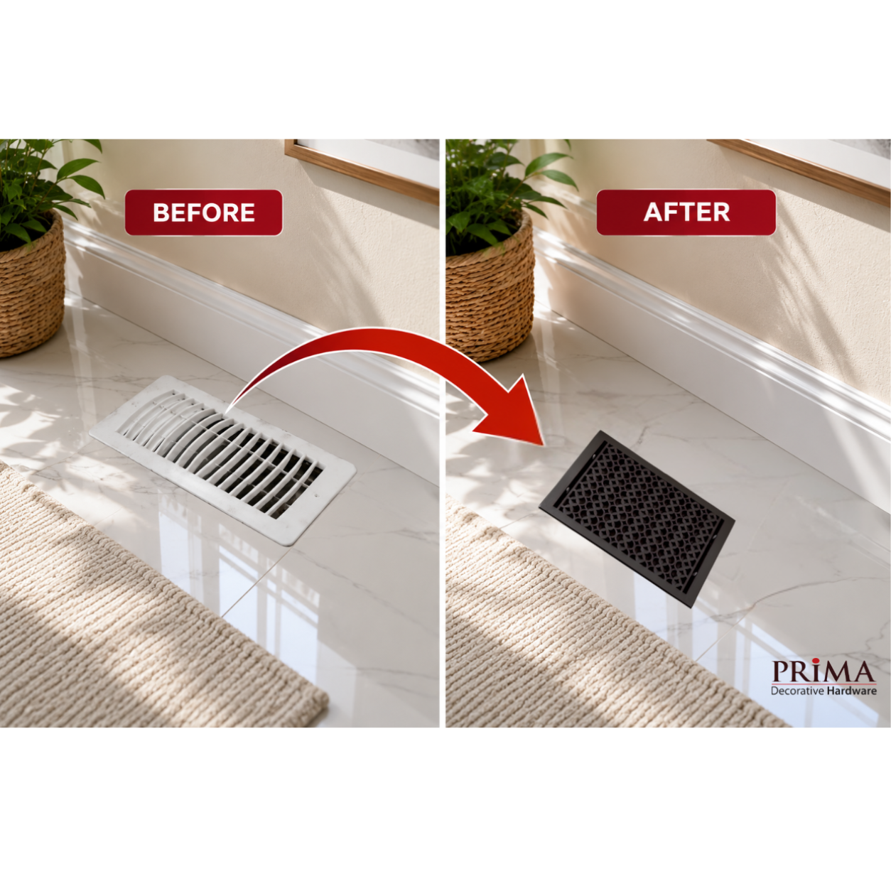 Before and after of floor register benefits in a home
