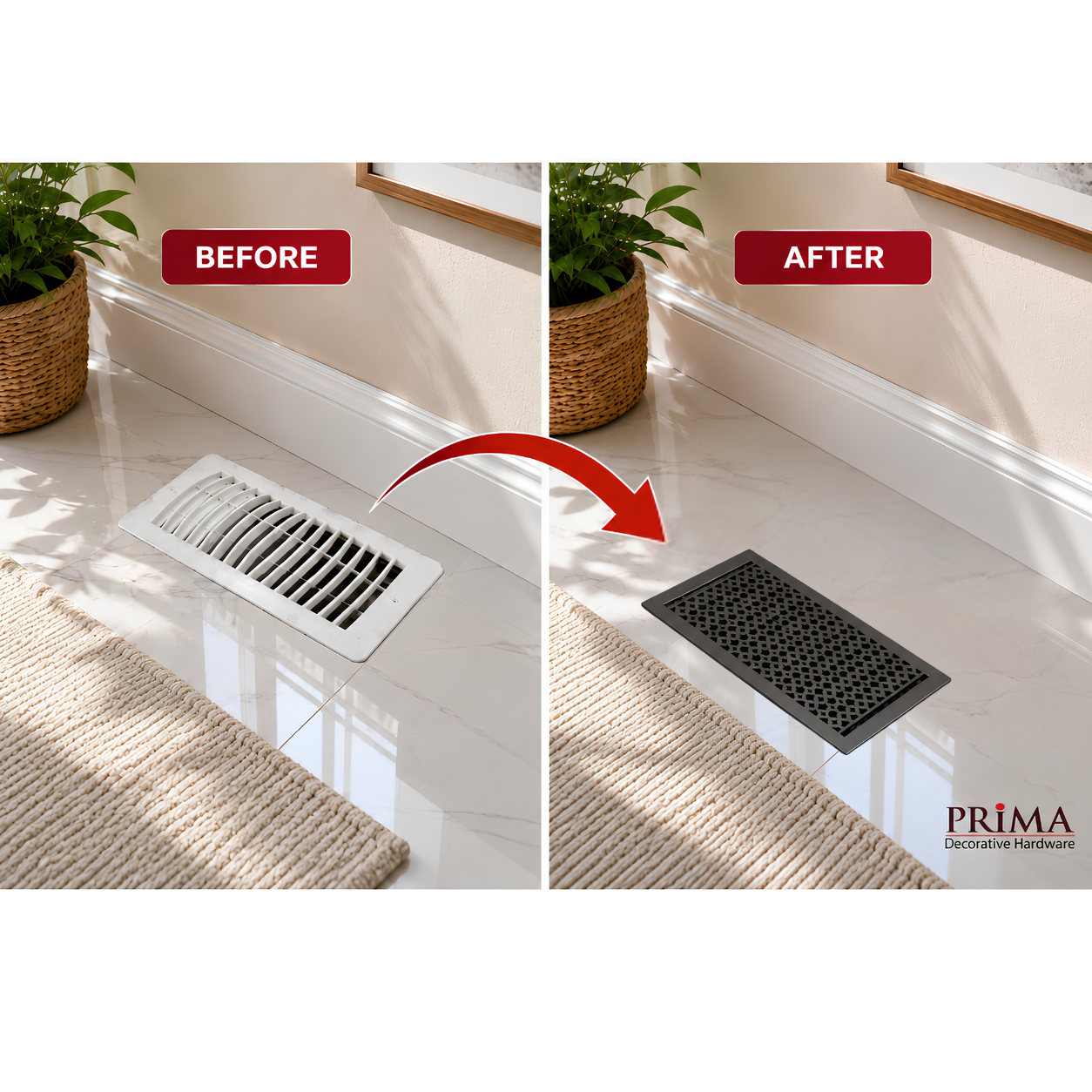 Before and after of floor register benefits in a home
