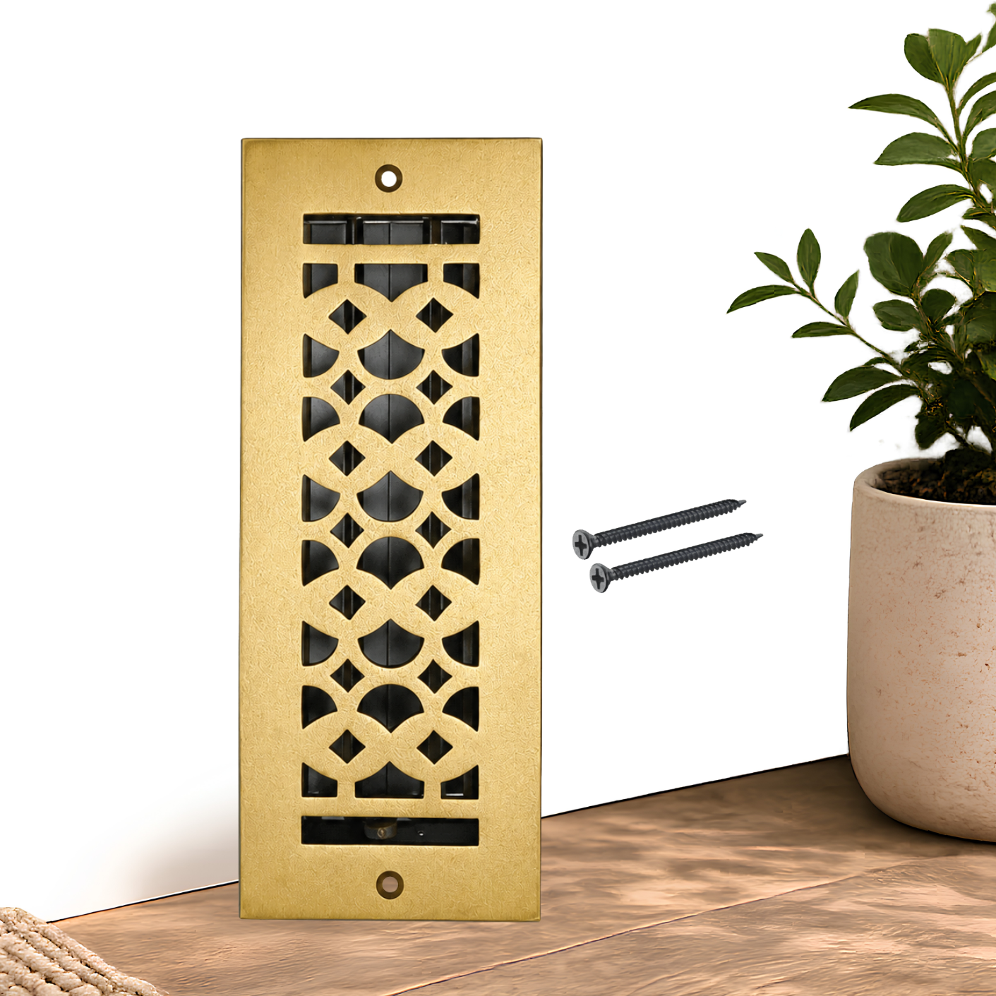 Floor register with holes and screws