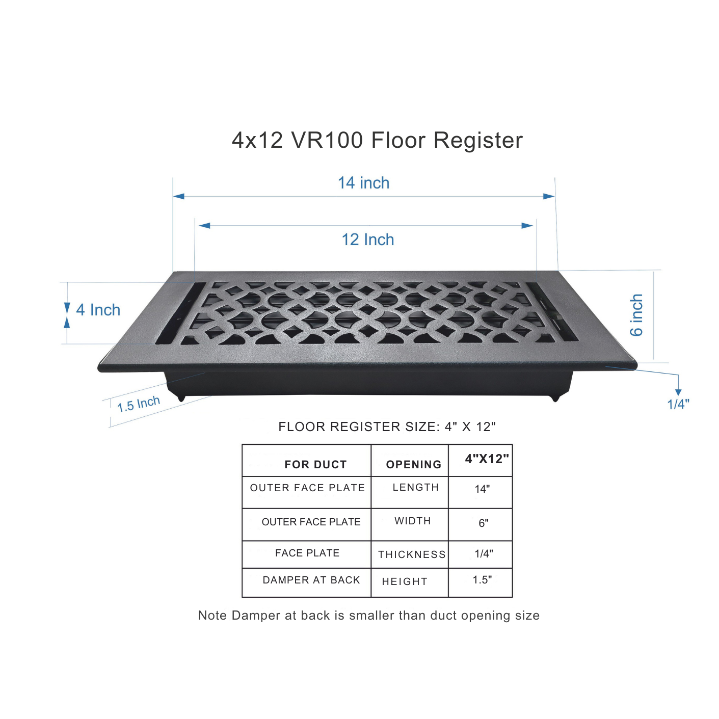 Floor register dimension