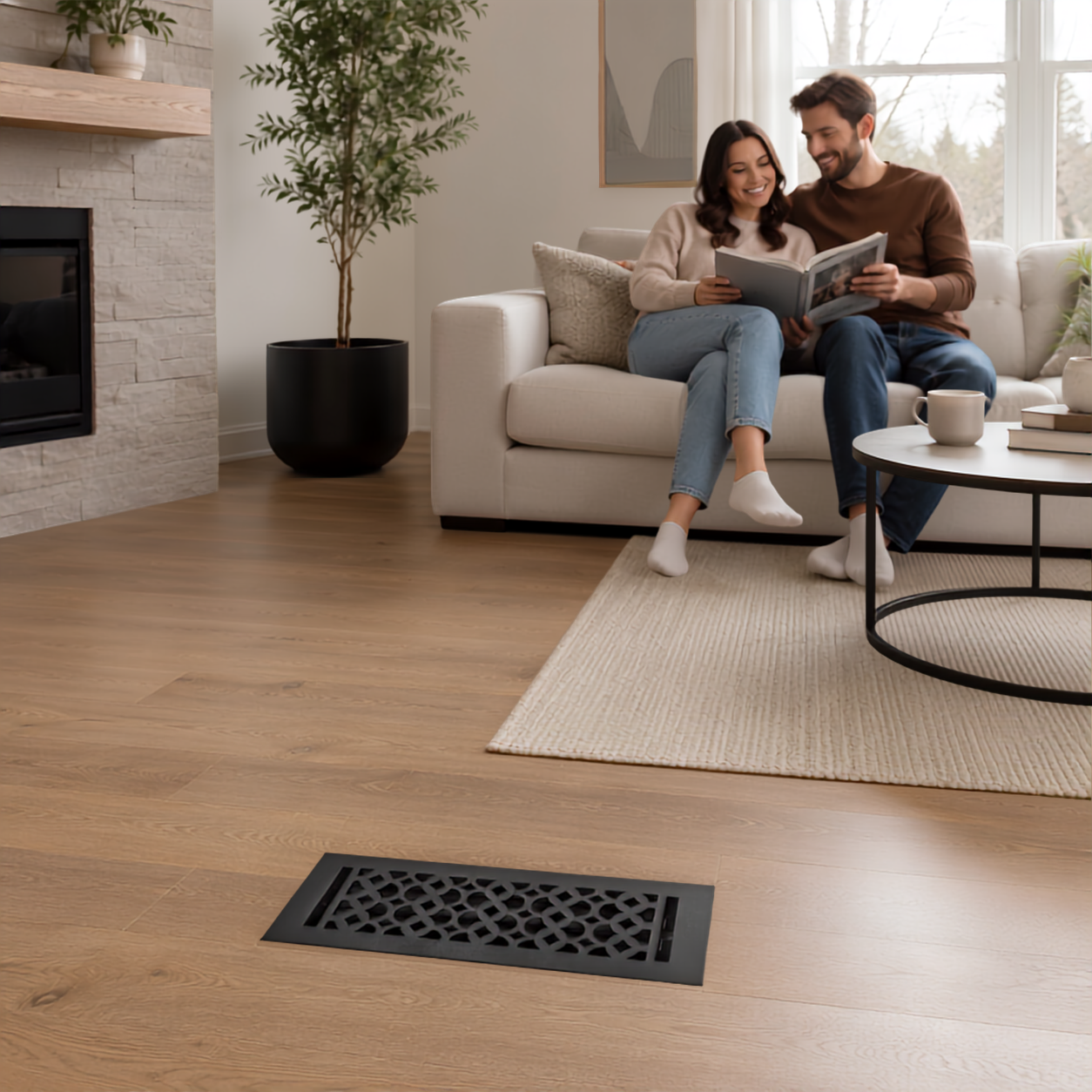 Black Floor register hero lifestyle in a home 
