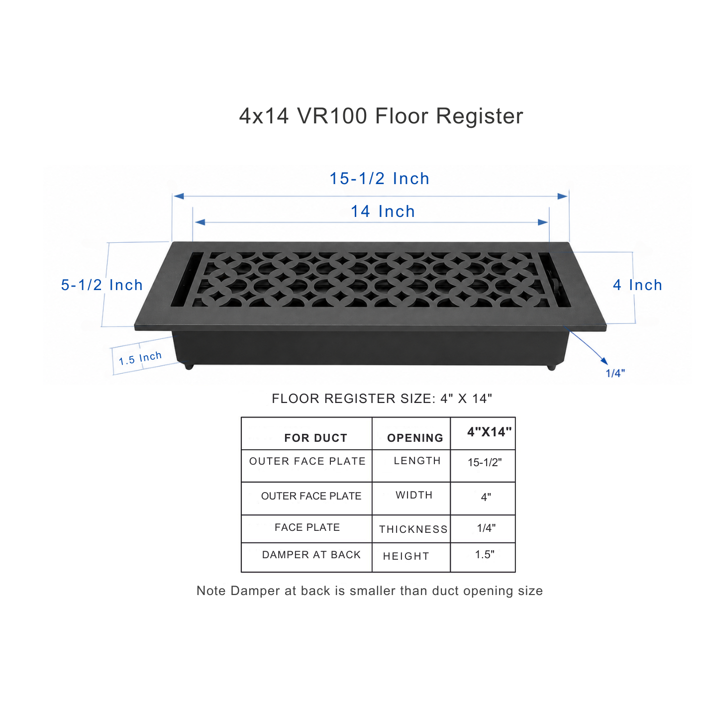 Floor register size guide dimension