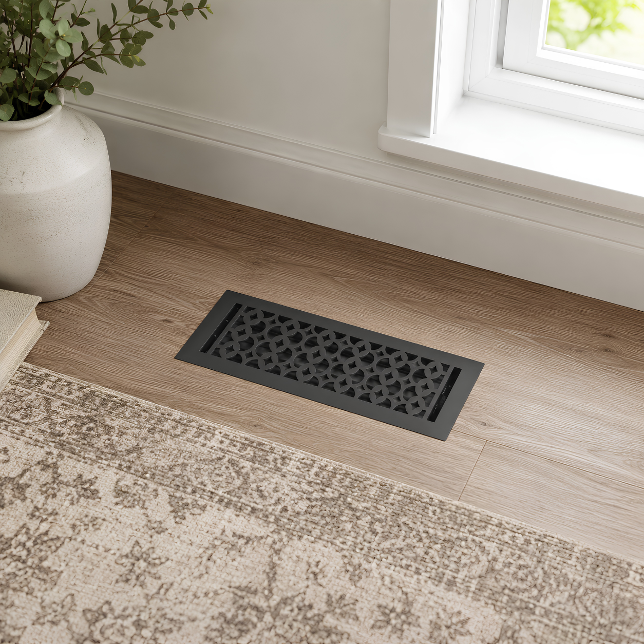 Cast Iron Floor Register 4" x 14” with Damper, Tudor Mushroom Design Vent Cover VR100