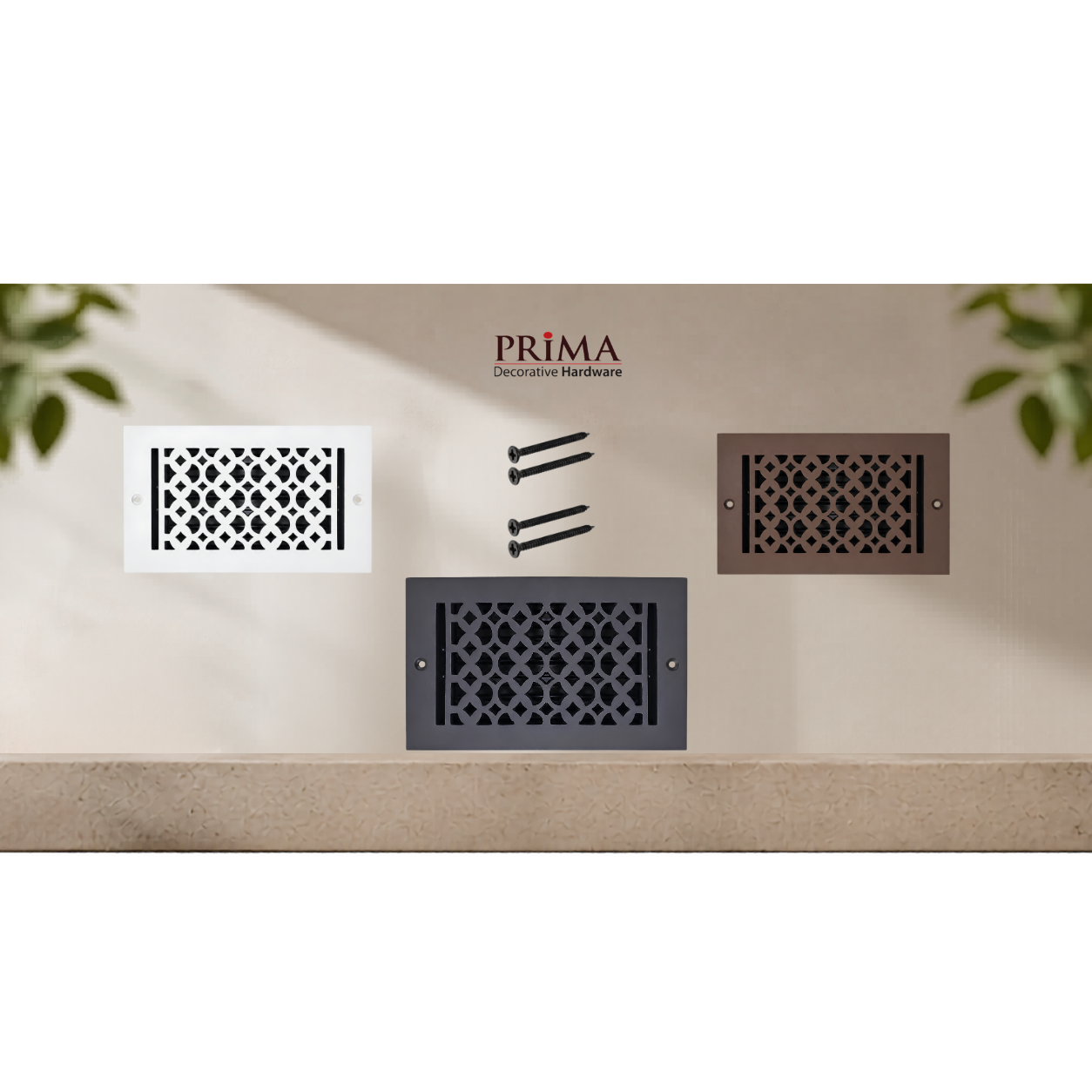Combination of floor register with holes and screws
