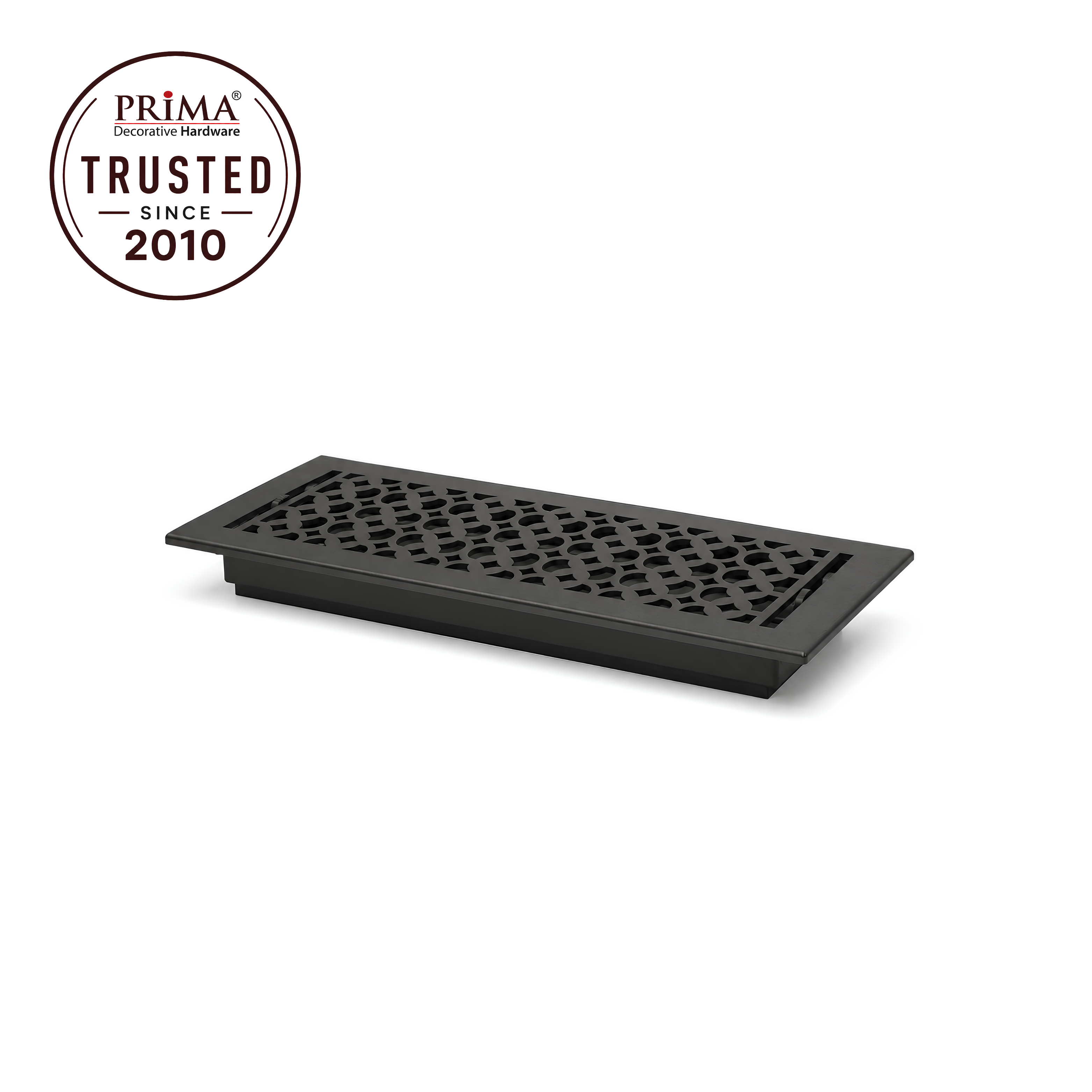Floor Register side ways 6x18 color black in a white background with trust badge. 