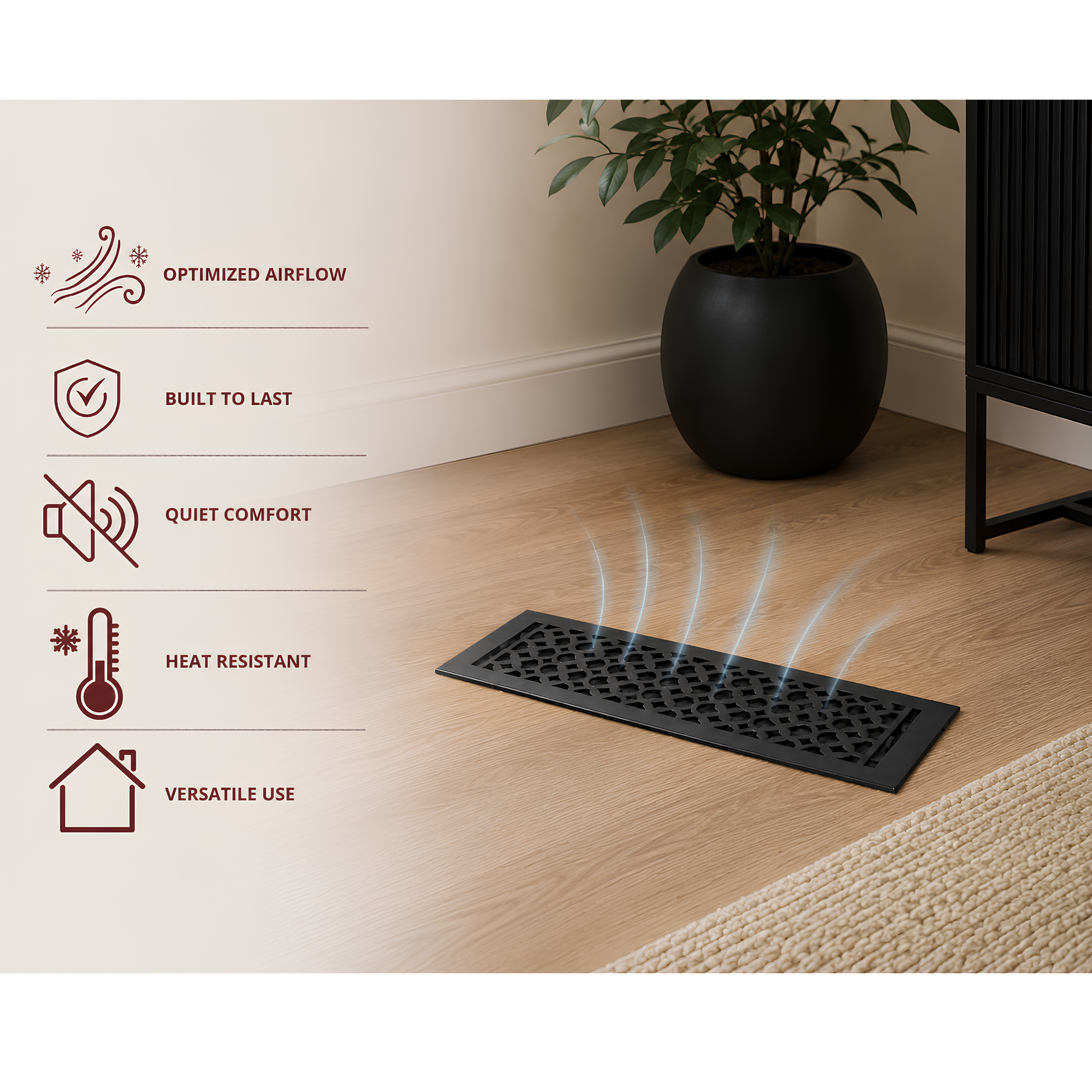 Floor Register 6x18 color black with the benefits. 