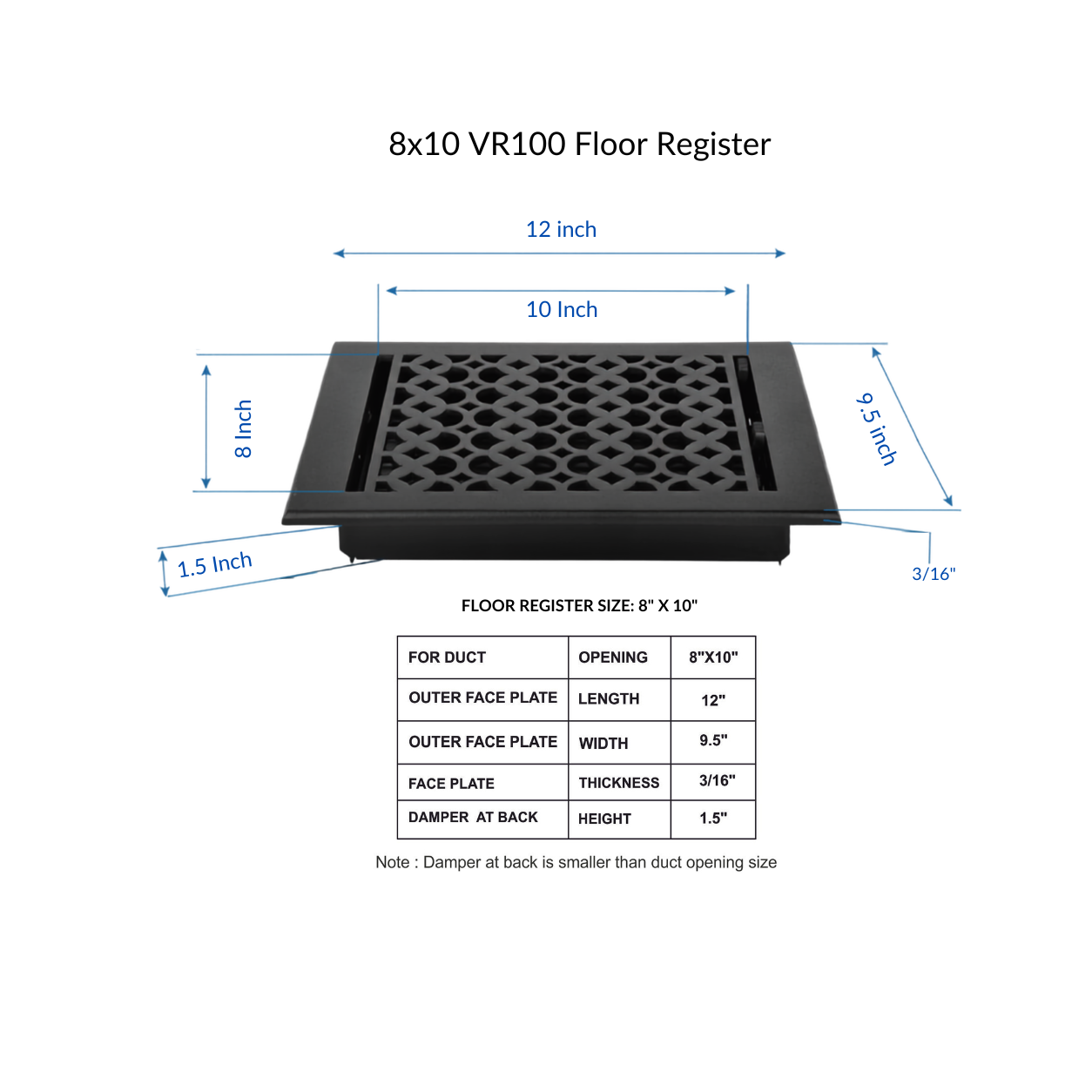 Size Guide Dimension of floor register
