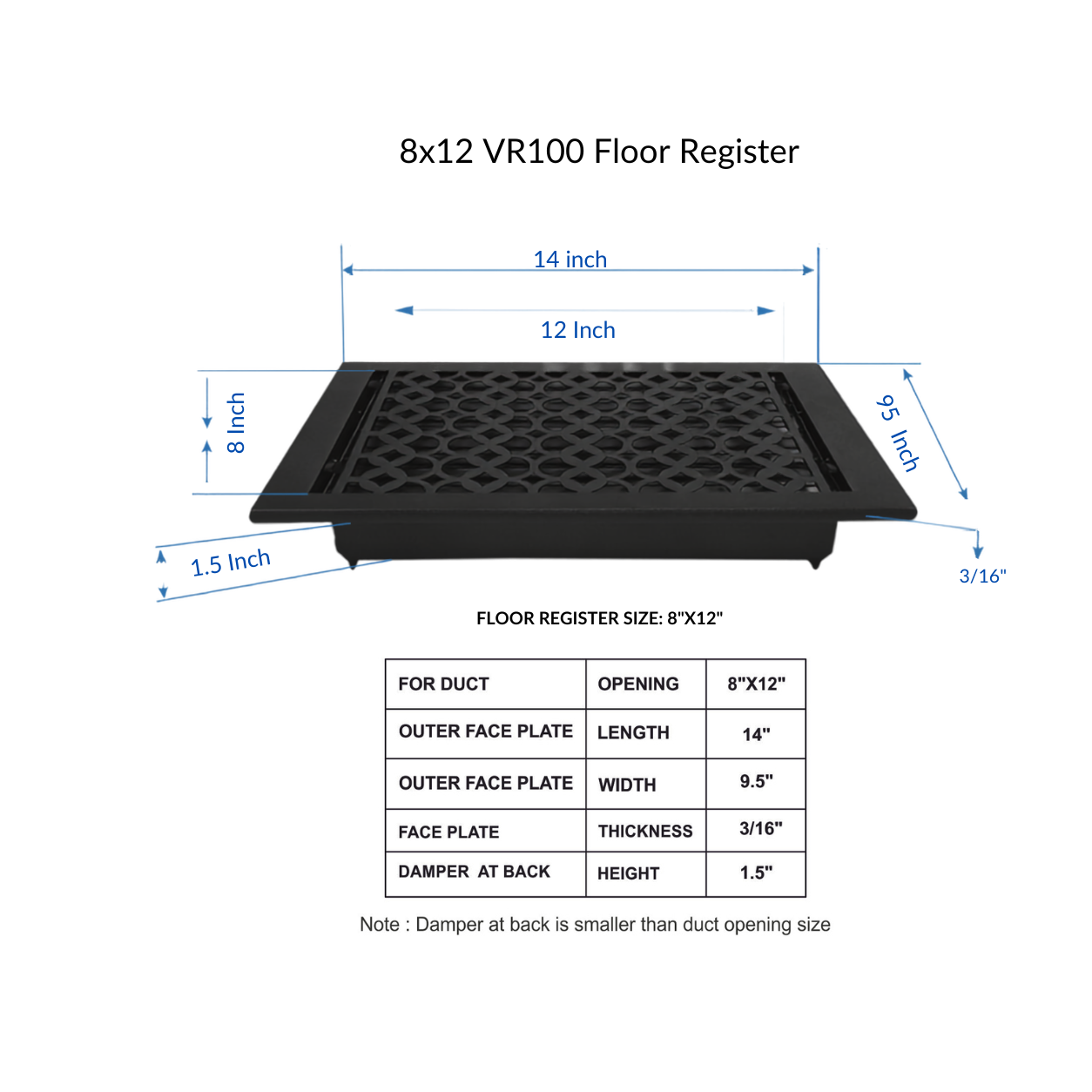 Dimensions of 8x12 floor register 