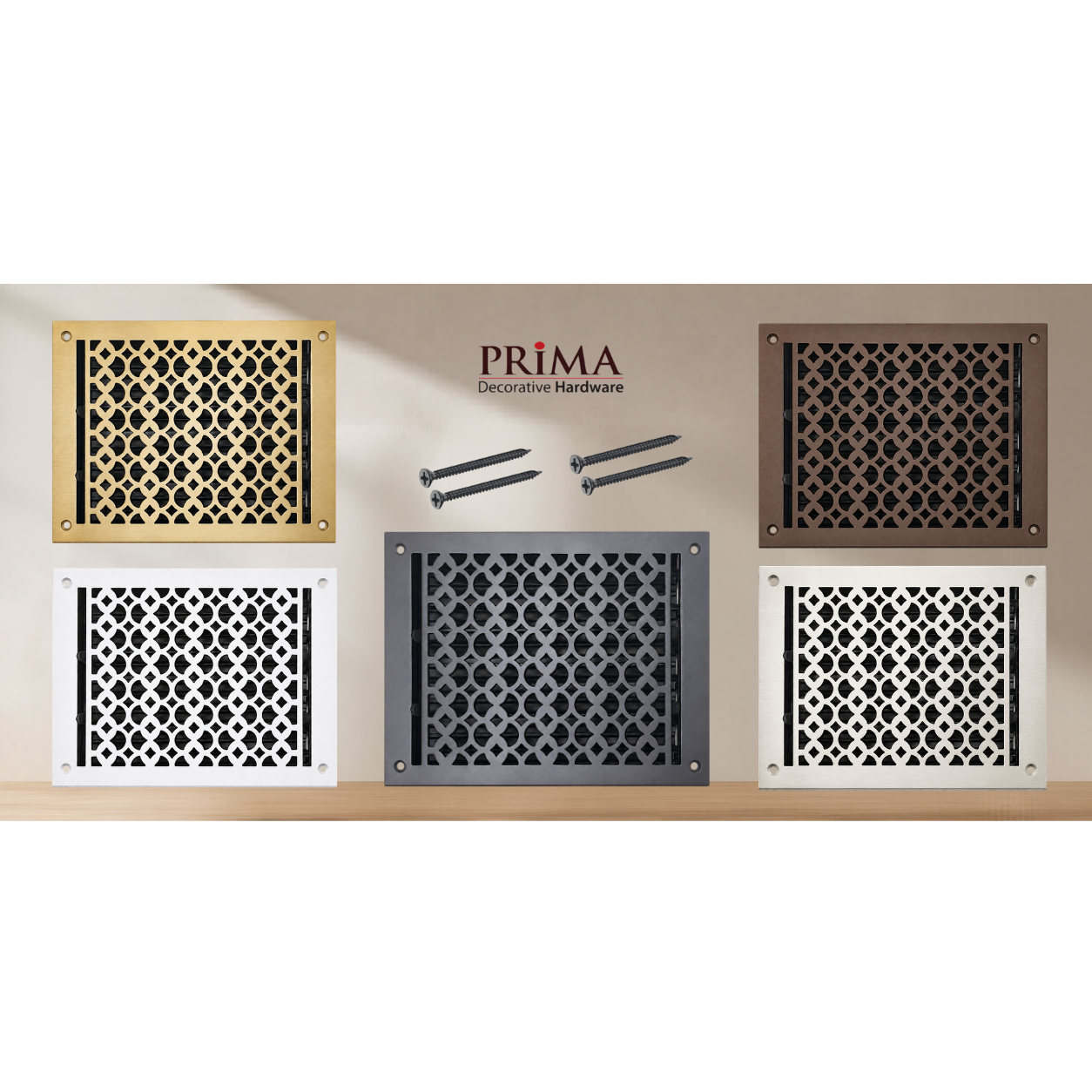 Combination colors of different floor registers with holes and screws