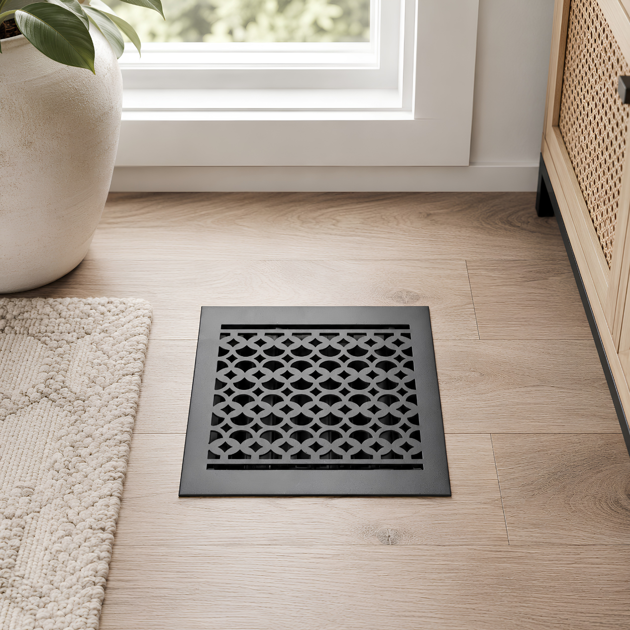 Cast Iron Floor Register 9" x 9” with Damper, Tudor Mushroom Design Vent Cover VR100