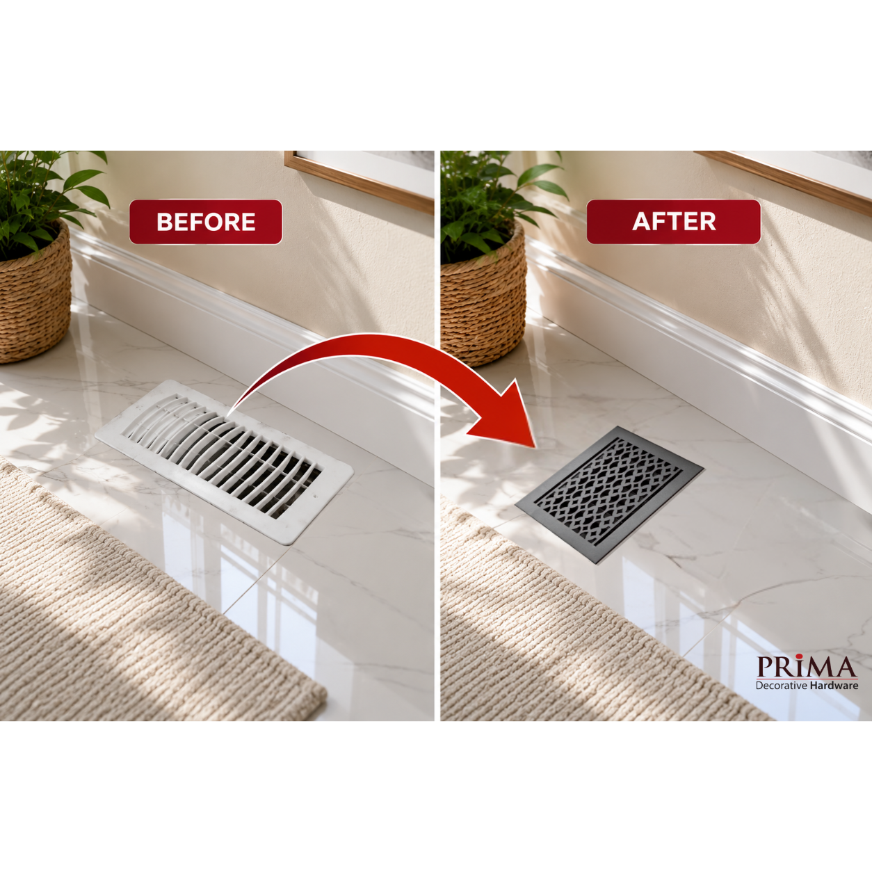 Before and after of floor registers